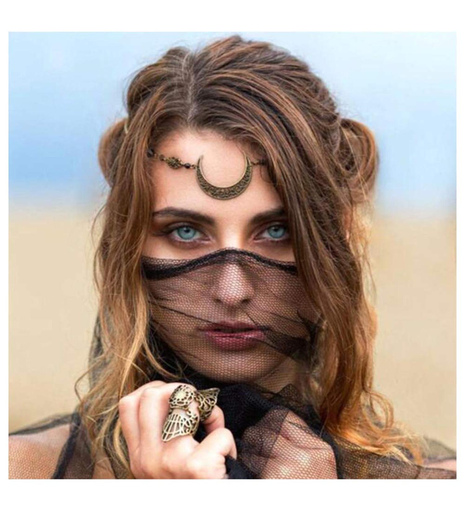 Aimimier Viking Crystal Moon Head Chain - Retro Gold Headpiece for Women and Girls - Buy Online on SooperMarket.com
