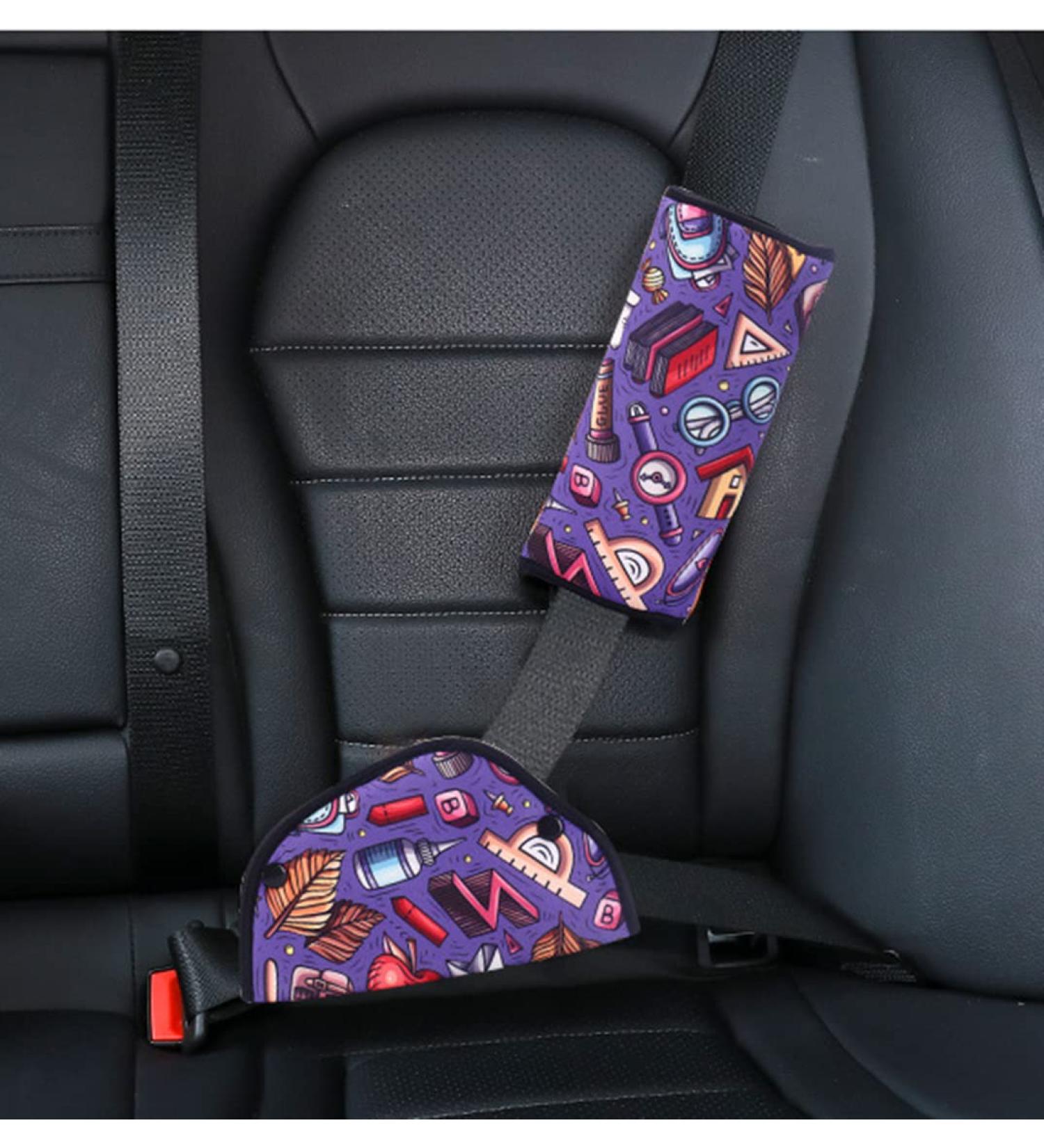 Kids Seatbelt Adjuster & Travel Pillow | Car Safety Belt Cushion & Shoulder Pad | Cartoon Design | Car Seat & Pushchair Protector - Buy Online on SooperMarket.com