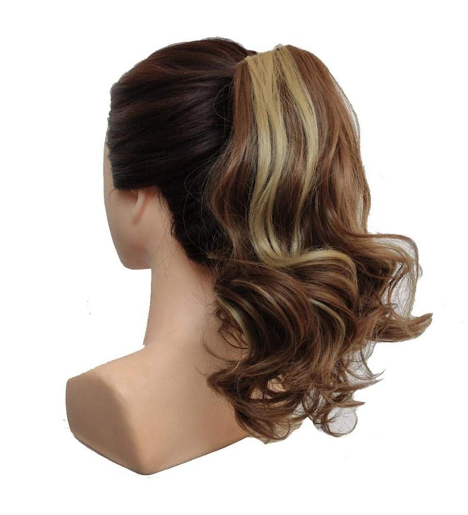 Short Wavy Ponytail Extensions - 40cm Synthetic Claw Ponytail in Brown Black | 16 Inches Ladies Wig - 90g - Buy Online on SooperMarket.com