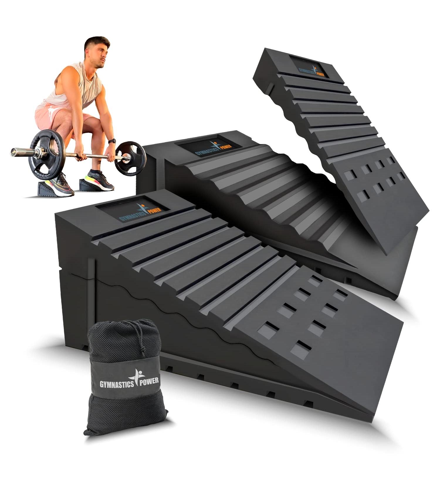 Power Adjustable Gymnastics Squat Wedge Blocks (4PCS) | Non-Slip Ramp for Deadlifts, Calf Stretches | Slant & Incline Board for Physical Therapy, Yoga, Foot Stretching - Buy Online on SooperMarket.com