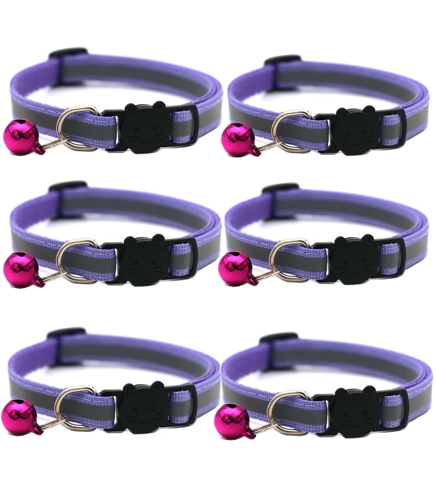 Hepplly 6-Pack Reflective Cat Collars with Quick Release & Bell - Purple Kitten Collars for Safe and Stylish Pets - Buy Online on SooperMarket.com