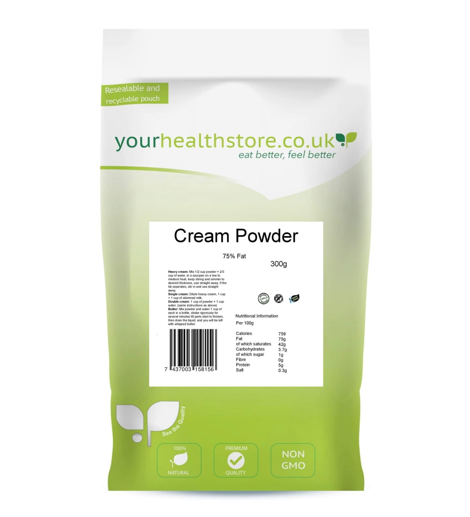 yourhealthstore Premium Cream Powder 300g 75% Fat Content Keto Gluten Free Vegetarian (Resealable and Recyclable Pouch)