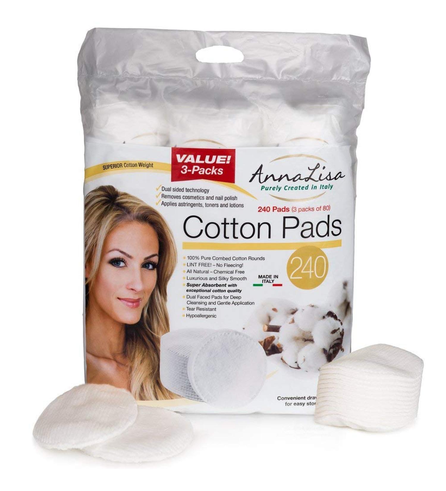 AnnaLisa 100% Pure Combed Cotton Rounds - 3 Packs of 80 | Hypoallergenic & Absorbent | 240-Piece Italian Facial Cleansing Pads - Buy Online on SooperMarket.com