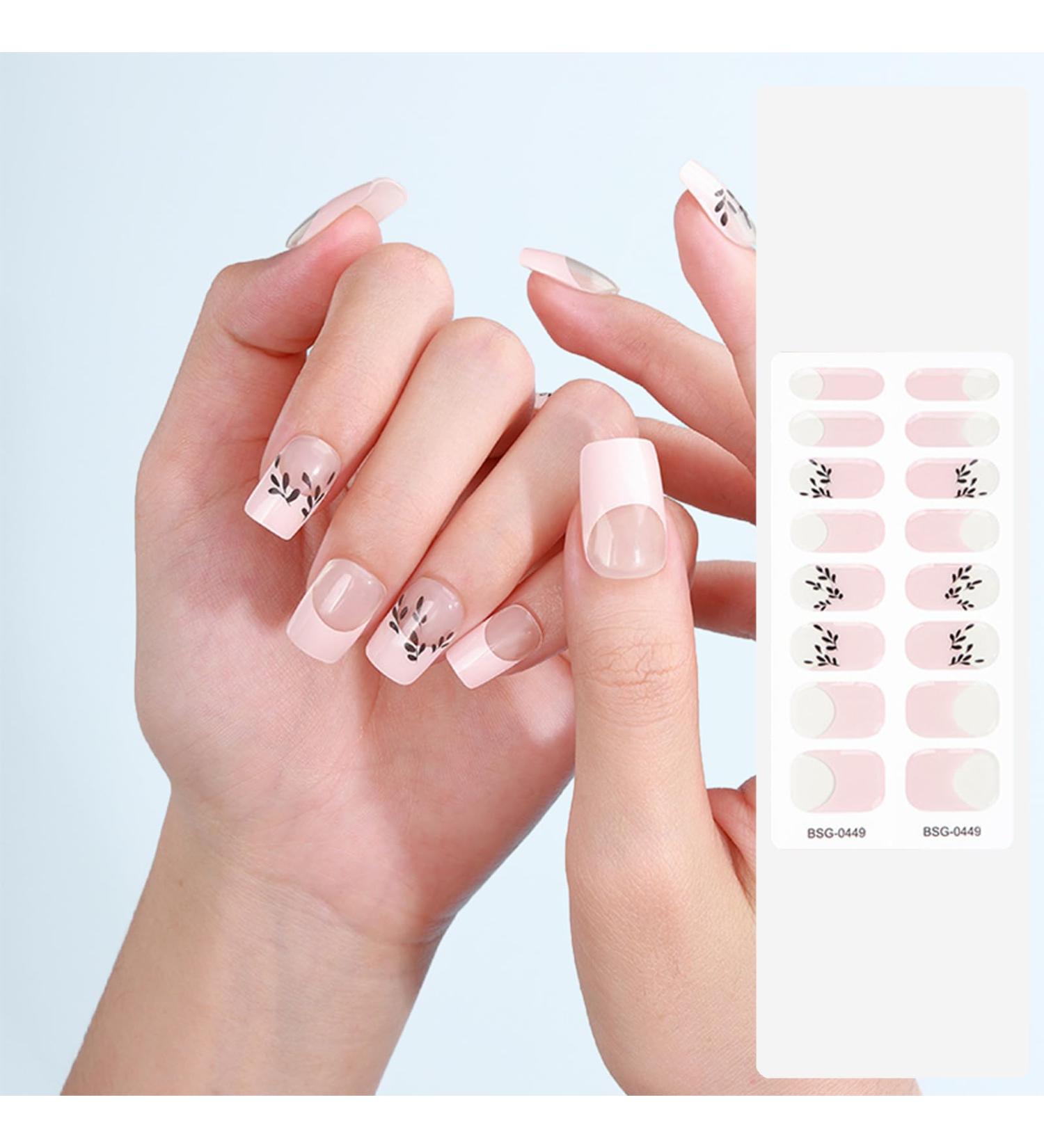 Semi Cured Gel Nail Strips Gel Nail Stickers - 16 Pcs Nail Stickers for Nail Art - Soft Self-Adhesive Gel Nail Wraps Easy Apply & Remove for Salon-Quality Manicure Kit (UV/LED Lamp Required)(BSG-0449) - Buy Online on SooperMarket.com