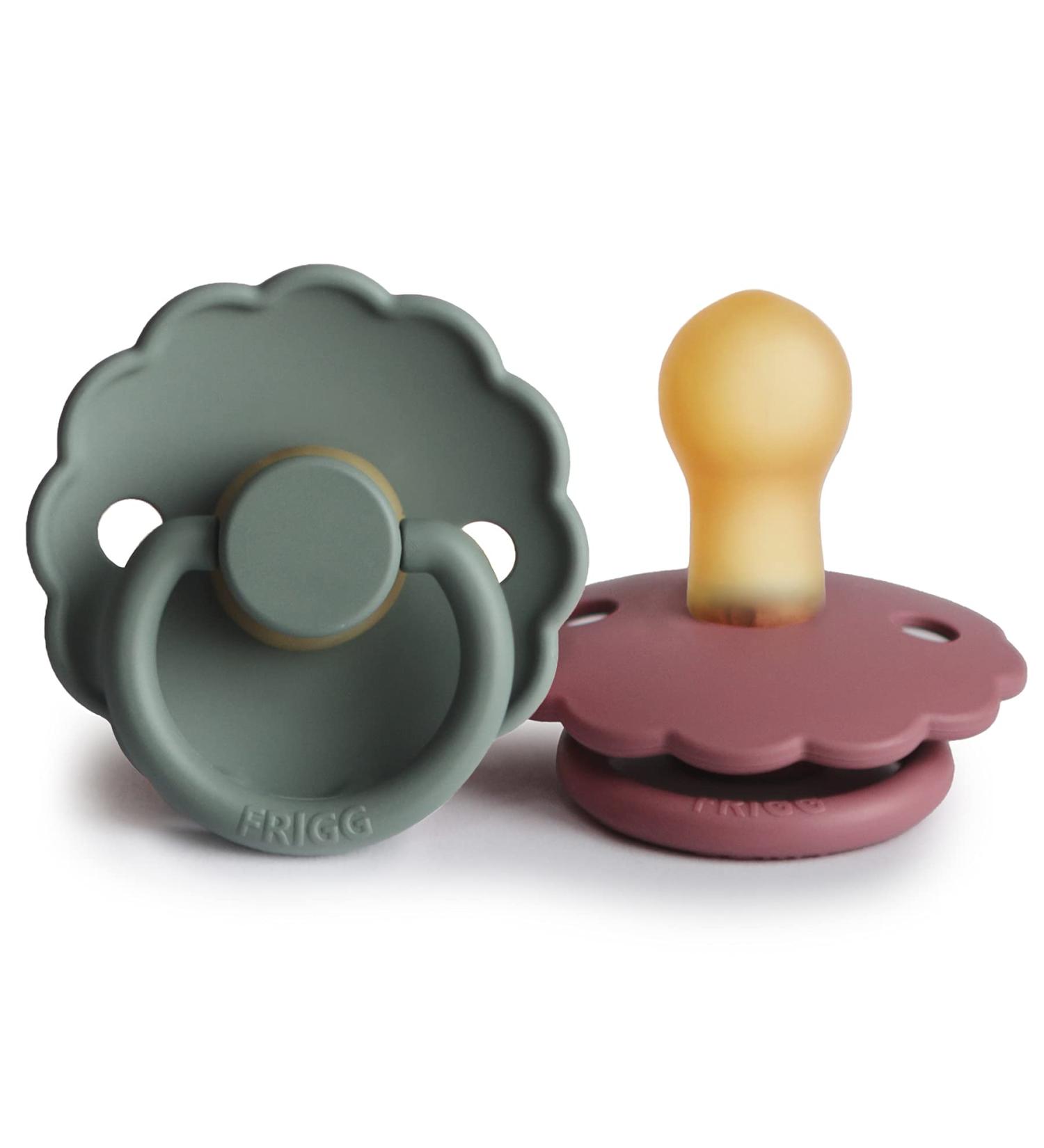 FRIGG Daisy Natural Rubber Baby Pacifier 2-Pack - Dusty Rose/Lily Pad 0-6 Months (BPA-Free, Made in Denmark) - Buy Online on SooperMarket.com