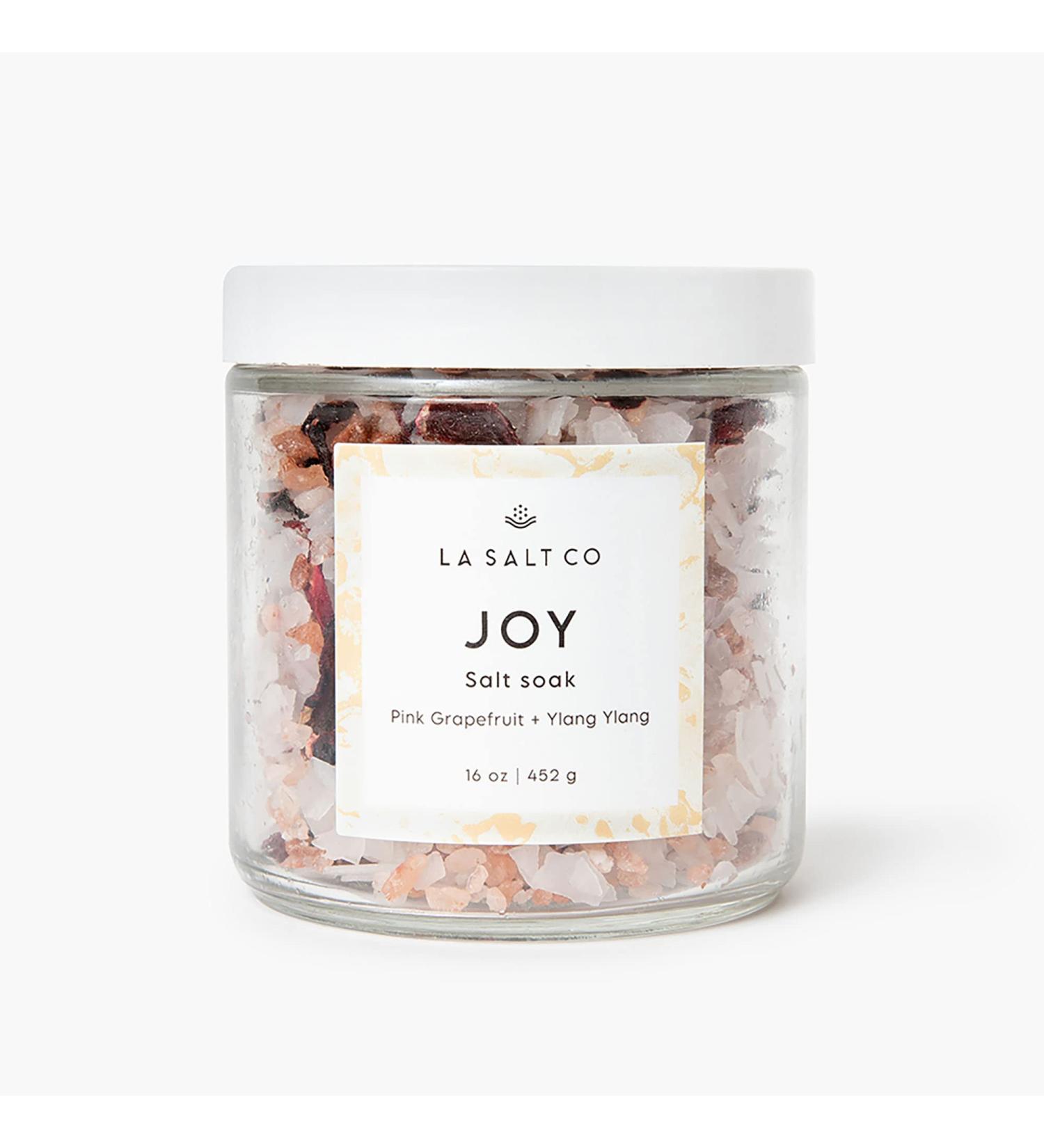 La Salt Co Joy Aromatherapy Bath Salt Soak | Pink Grapefruit & Ylang-Ylang Essential Oil | Energizing, Rejuvenating, Mood-Balancing | 16 oz - Buy Online on SooperMarket.com