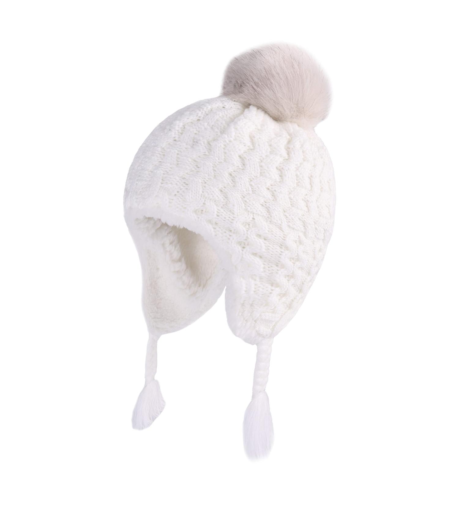 LANGZHEN Toddler Winter Hat Earflap Knit Cap Fleece Lined Beanie - White (6-12 Months) - Buy Online on SooperMarket.com