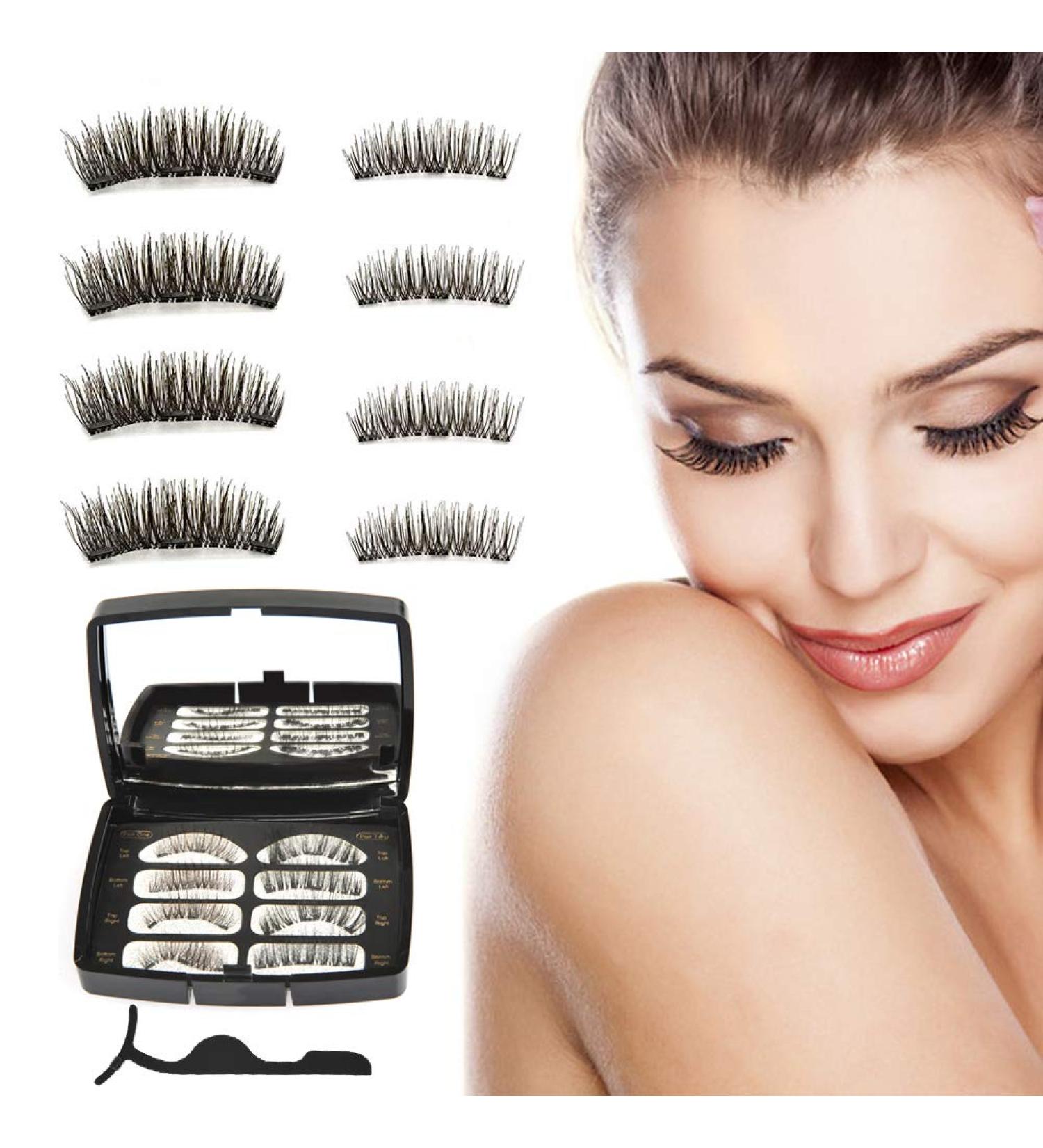 8Pcs Magnetic Eyelashes Reusable 3D Full Eye Dual Magnetic False Lightweight Eyelashes Set with Tweezer(No Glue Needed) - Buy Online on SooperMarket.com