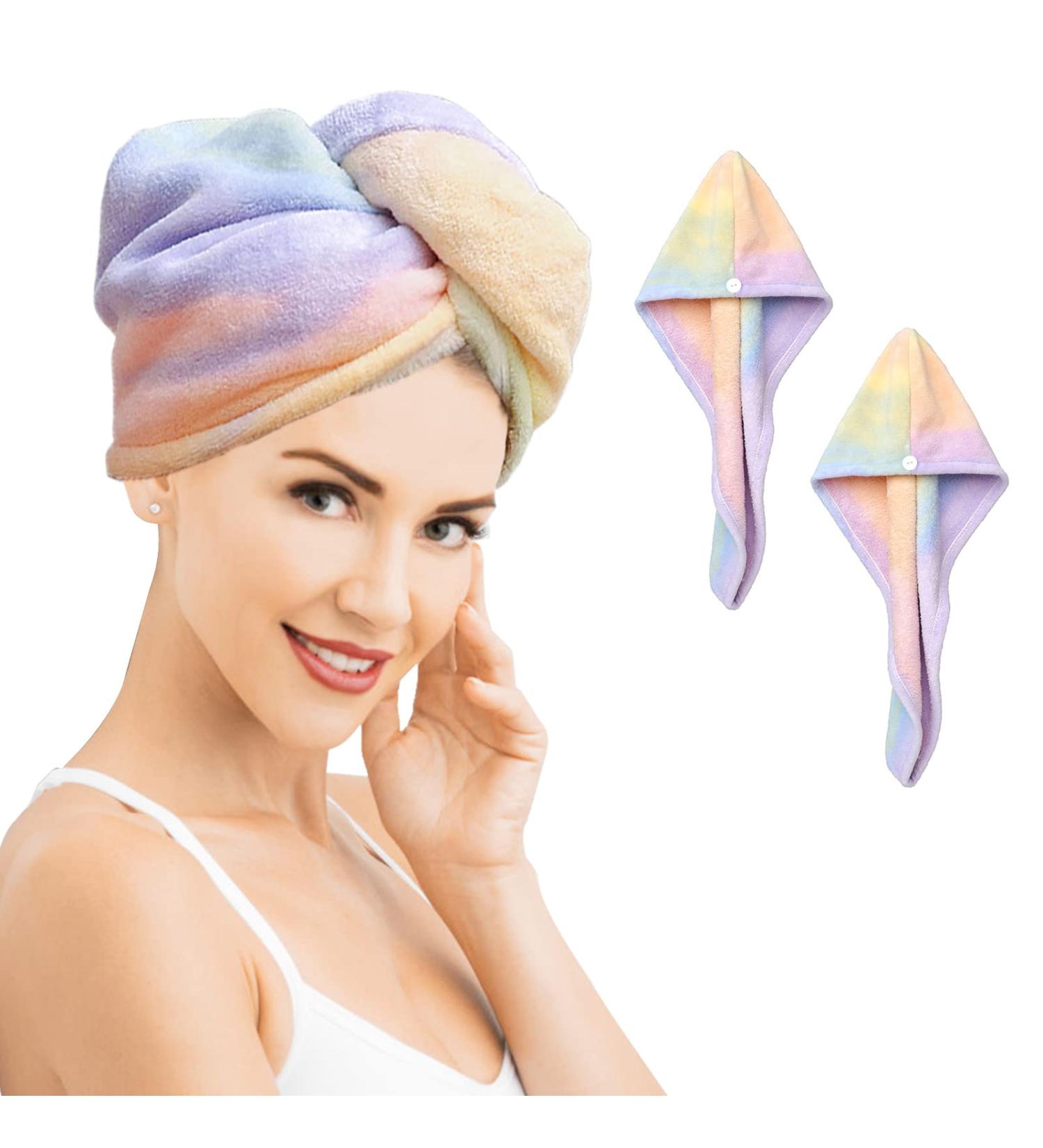 2-Pack Microfiber Hair Towels - Quick Drying Super Absorbent Rainbow Twisted Turban for Women & Girls - Red - Buy Online on SooperMarket.com