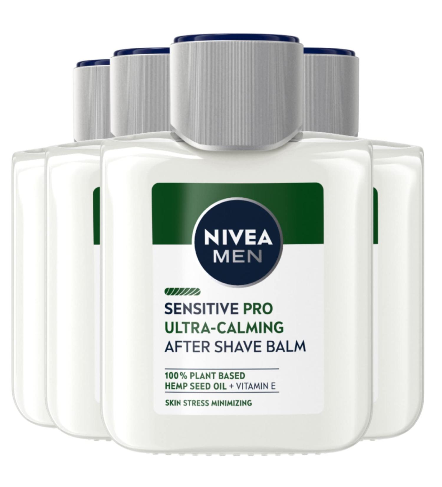 Nivea Men Sensitive Pro Aftershave Balm with Hemp Seed Oil & Vitamins - Calming Beard Balm - 4x100ml - International Shipping - Buy Online on SooperMarket.com