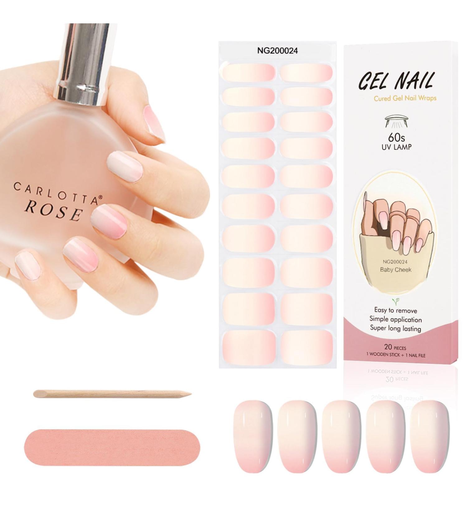 Kalolary 20PCS Solid Color Gel Nail Polish Strips | Self-Adhesive Wraps with Nail File | Gradient Rosa - Buy Online on SooperMarket.com