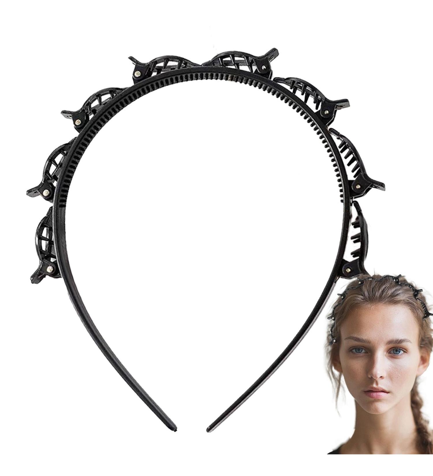 Veeteah Hairband with Clips Hair Pin Headband Twist Plait Headband Hair Tool Double Layer Bangs Hairpin Headband Weave Bangs Clip For Women Girls Black - Buy Online on SooperMarket.com