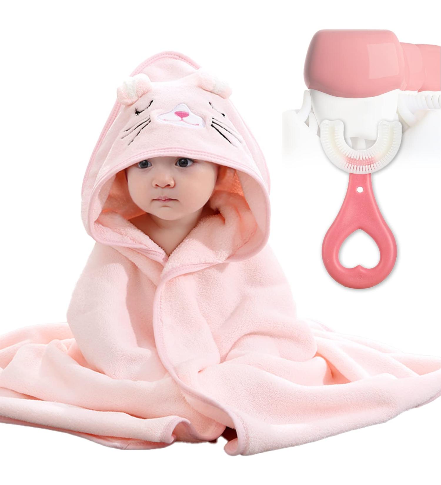KDDSSS 2PCS Hooded Baby Towel Set - Animal Design Bathing Towels for Newborns, Soft & Absorbent - Pink - Buy Online on SooperMarket.com
