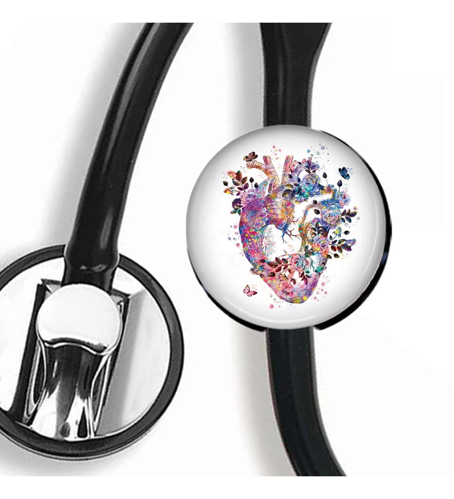 Watercolor Heart Stethoscope Tag Steth ID Tag Nurse Badge
