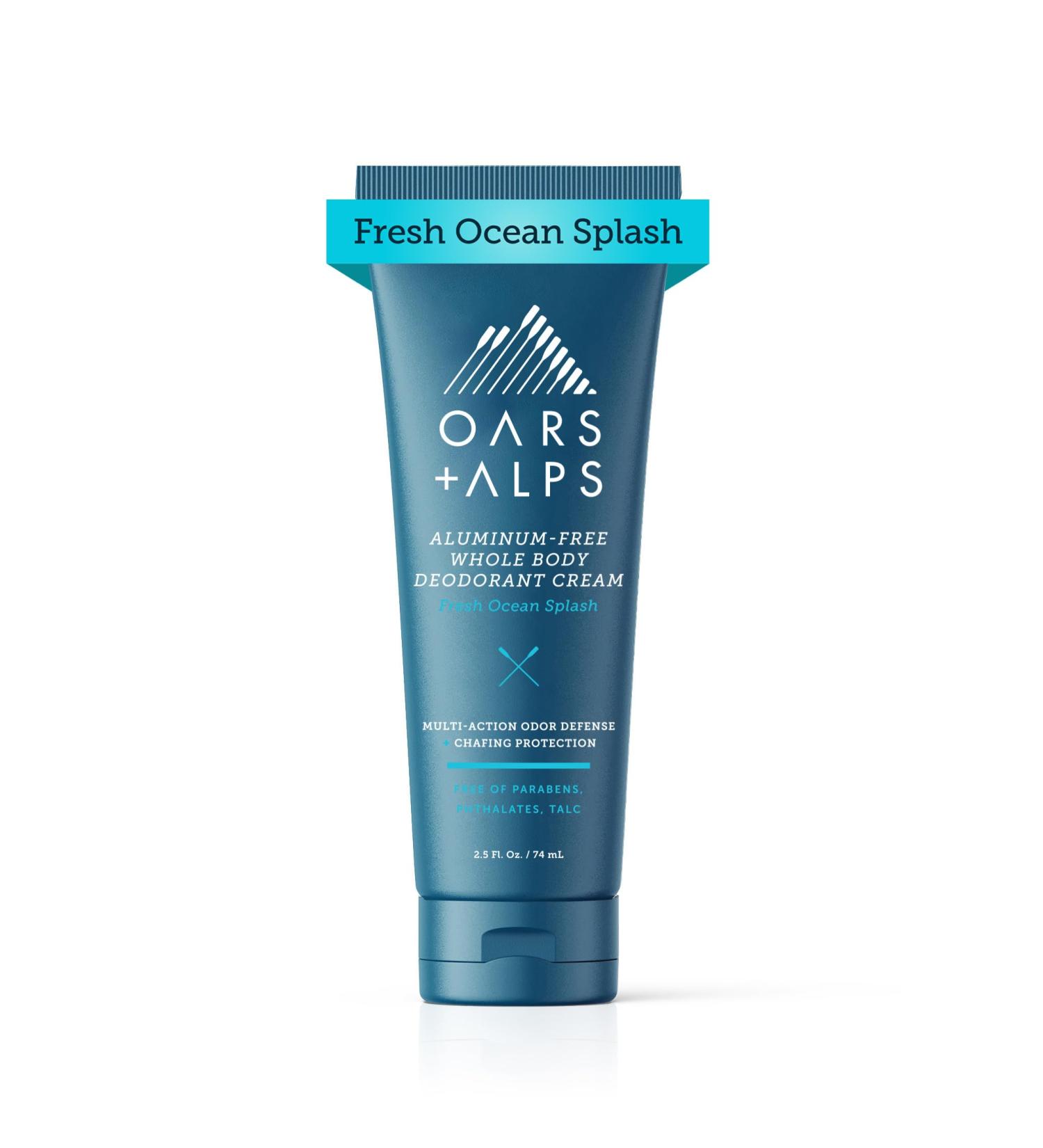 Oars + Alps Whole Body Deodorant Cream For Men - Multi-Action Odor Defense - Aluminum Free Baking Soda Free Anti-Chafe - 2.5 Ounce Tube - Fresh Ocean Splash - Buy Online on SooperMarket.com