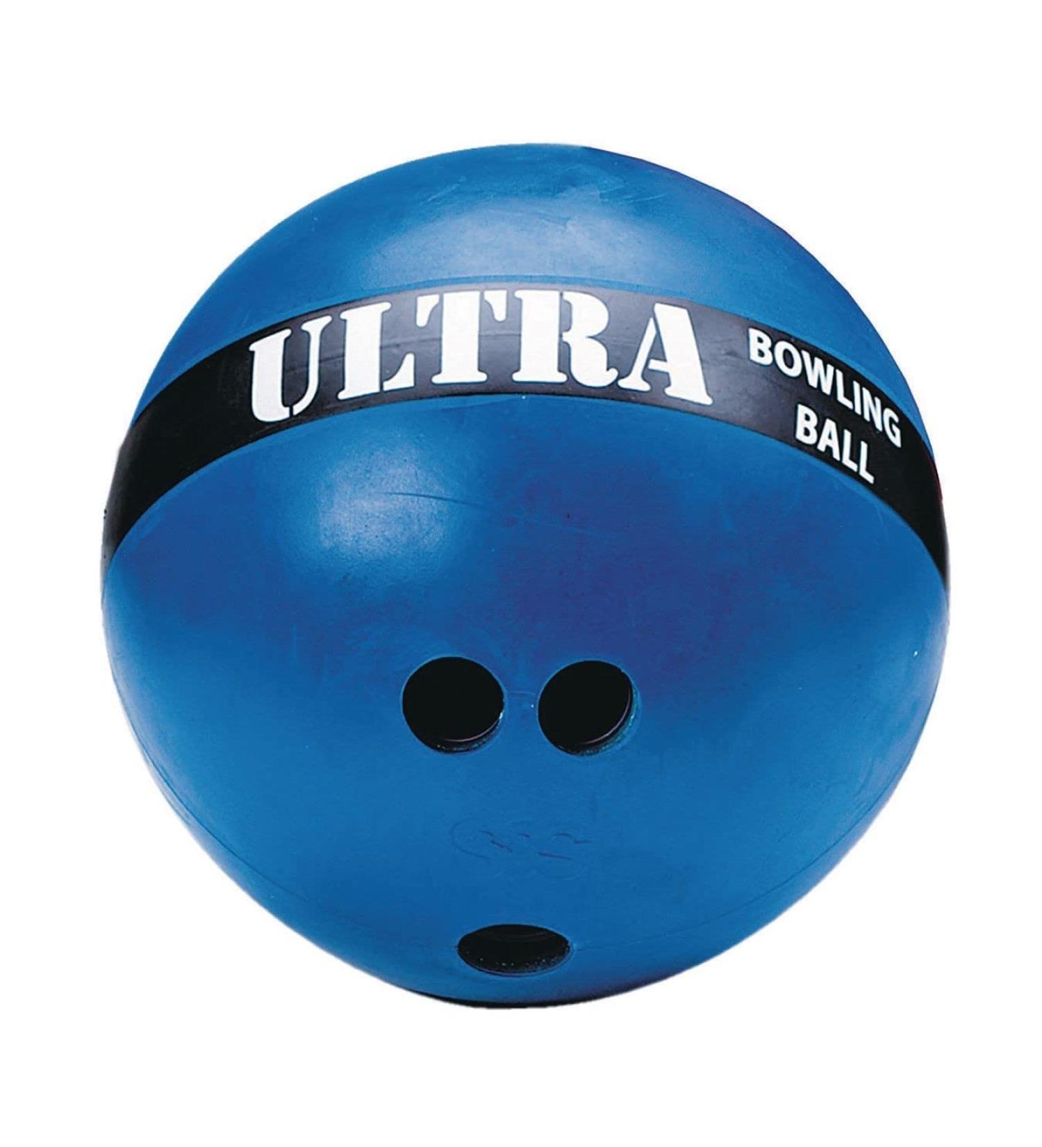 Unbreakable Rubber Ultra Bowling Ball. Hollow 8.5" Rubber Ball with Two Sets of Finger Holes for All Ages. Designed for use with Plastic Pins. Perfect for PE Class, Basements and Driveway Bowling.