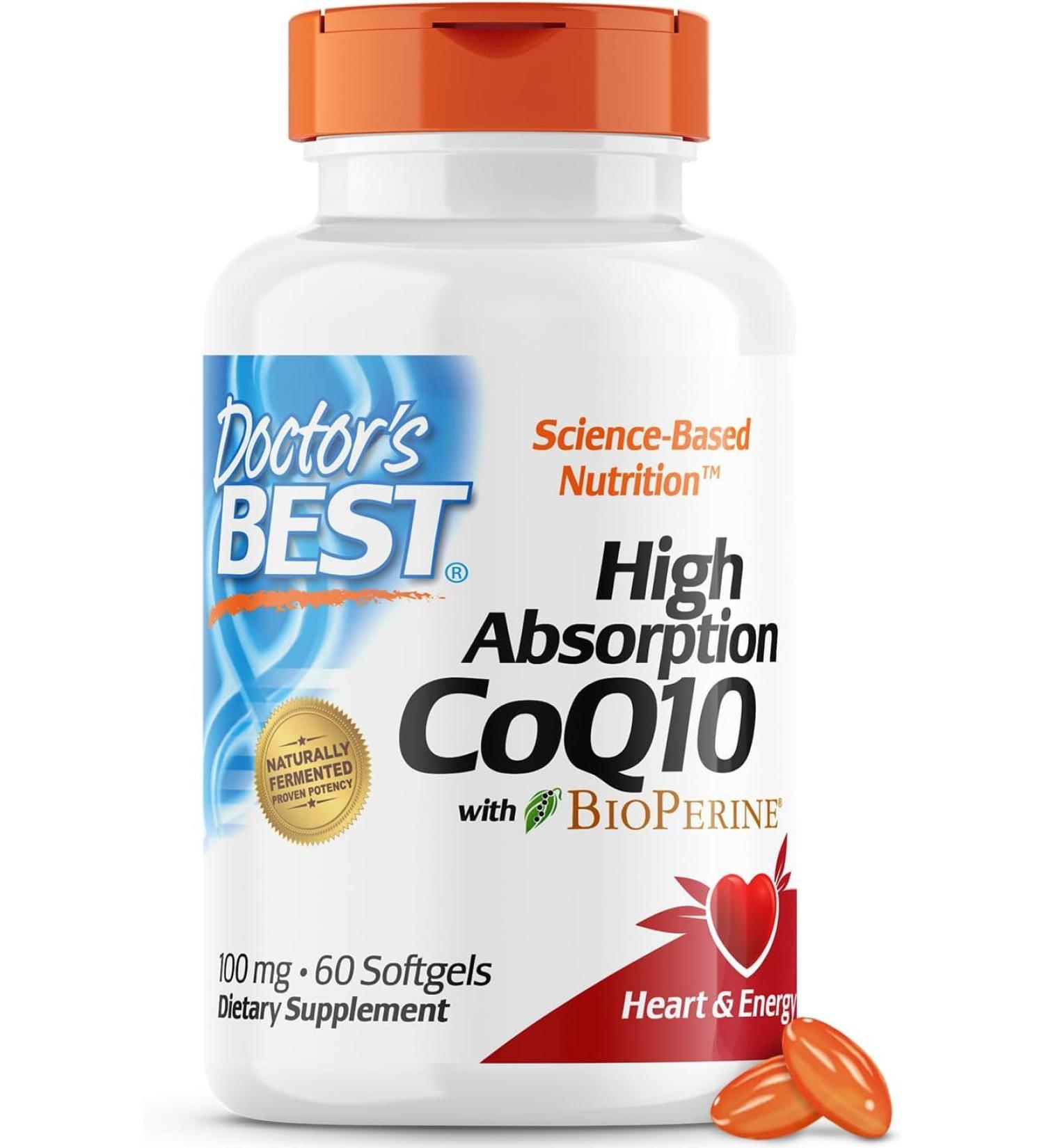 Dr Best's High Absorption CoQ10 with BioPerine Gluten Free Naturally Fermented Heart Health & Energy Production 100 mg 60 SoFtgels - Buy Online on SooperMarket.com