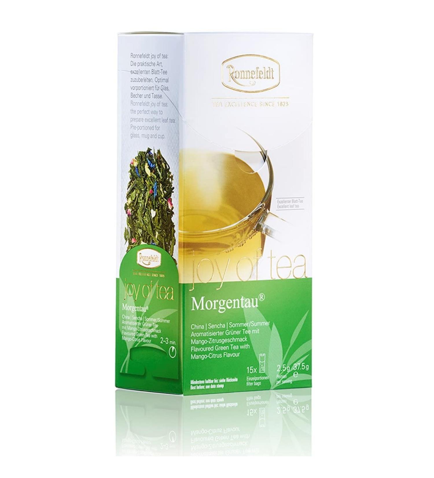 Ronnefeldt Morgentau Joy of Tea - Green Tea with Mango-Citrus Flavor | 15 Tea Bags (37.5g) | Pack of 6 | International Shipping - Buy Online on SooperMarket.com