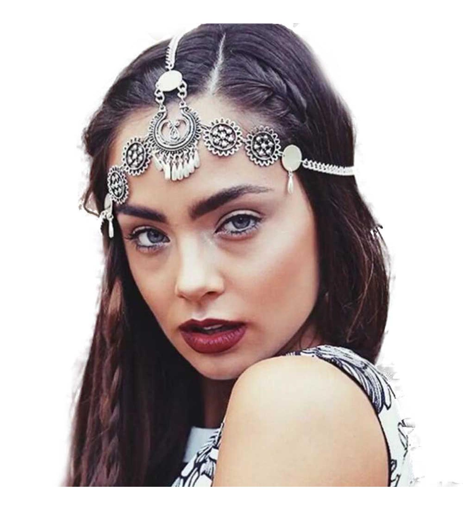 Missgrace Bohemian Vintage Silver Headband with Tassels & Pearls for Women and Girls - Buy Online on SooperMarket.com