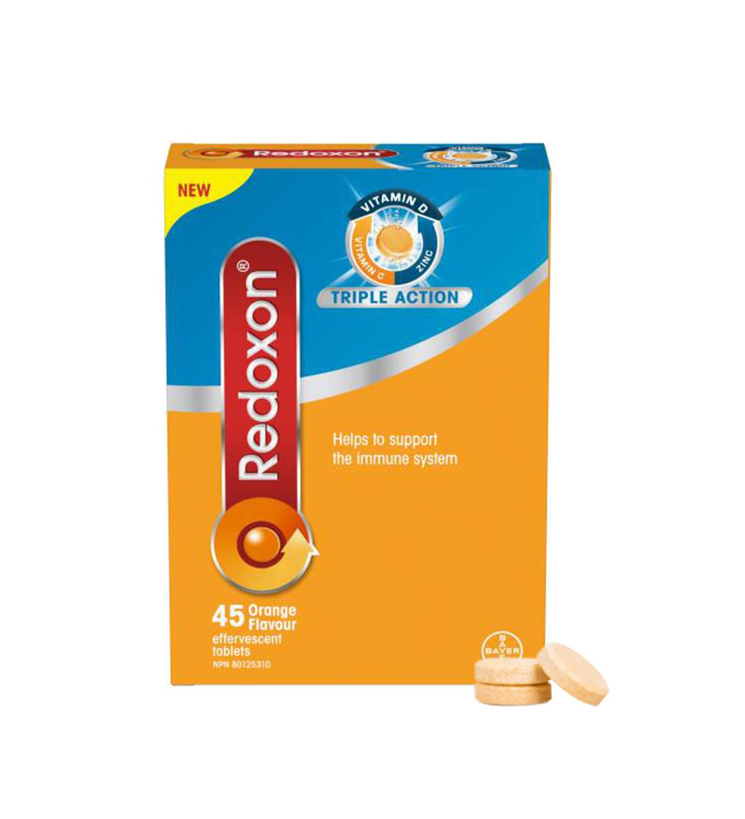 Redoxon Triple Action Vitamin C Vitamin D And Zinc Effervescent Tablets for Immunity Support Zinc Vitamin D and Vitamin C Supplement Immune Support For Adults 45 Orange Flavoured Tablets - Buy Online on SooperMarket.com