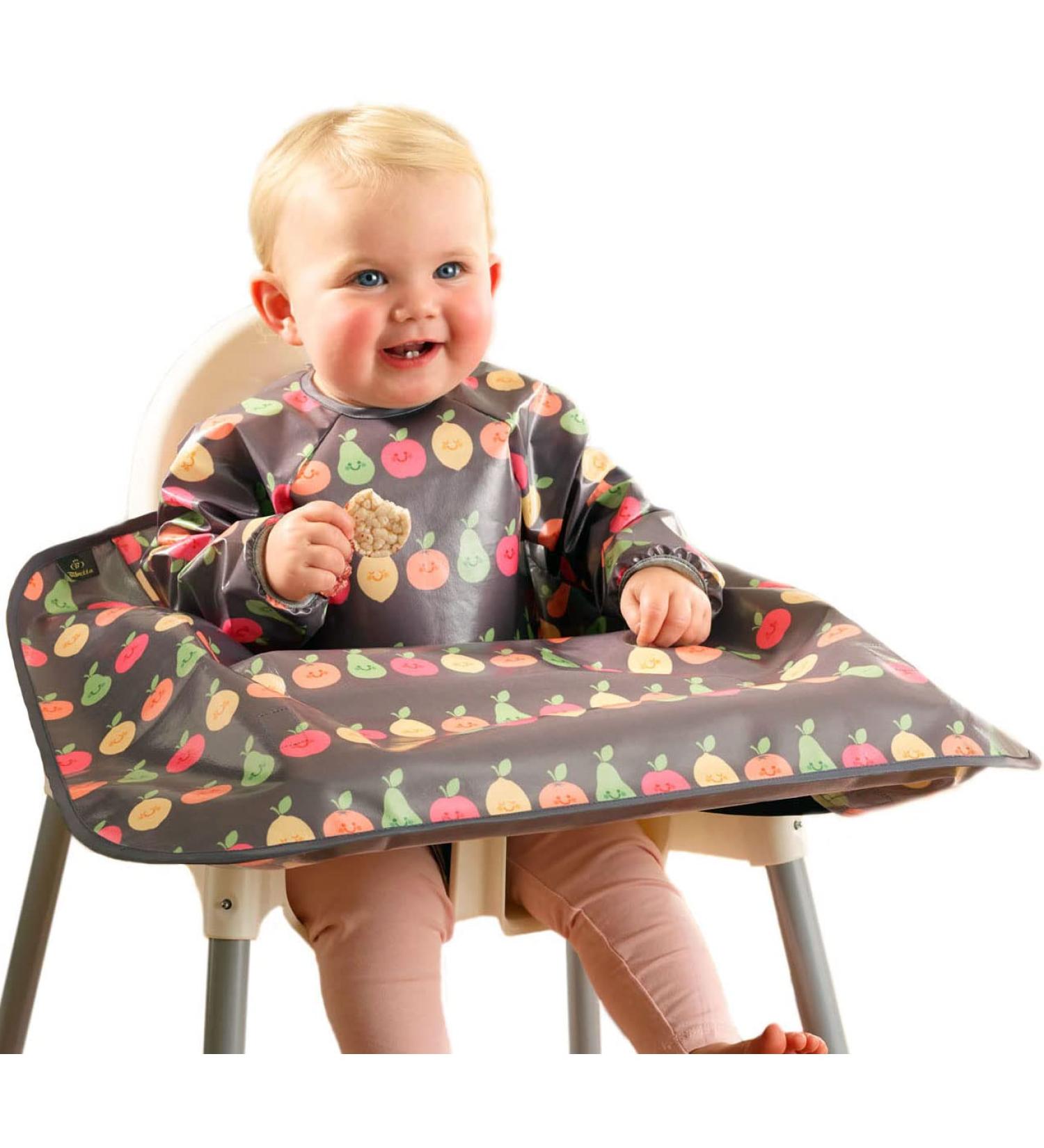Bibetta Wipeezee Premium Baby Weaning Bibs with Sleeves | Waterproof Coverall Bib for Baby Toddler | Eco-Friendly & Durable | Grey Happy Fruits Design - Buy Online on SooperMarket.com