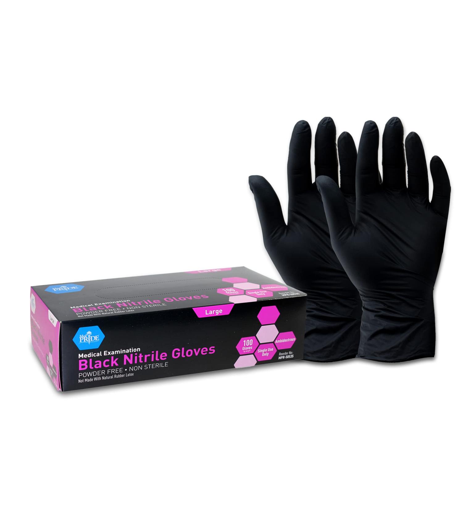 Medpride Black Nitrile Exam Gloves, Large, 100 Count Pack | Latex/Powder-Free, Non-Sterile Exam Gloves - Buy Online on SooperMarket.com