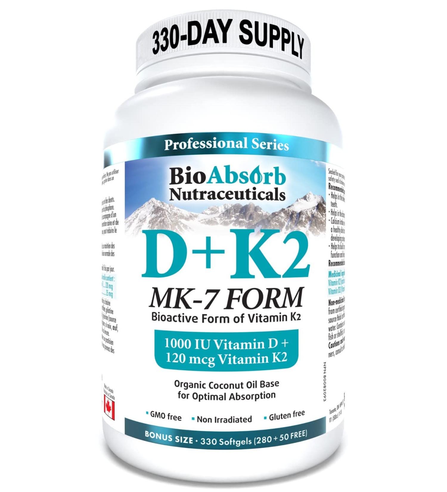 Vitamin D3 1000 IU + Vitamin K2 MK-7 (120 mcg). 330-Day Supply Of Vitamin D3 K2. Organic Coconut Oil Base For Optimal Absorption of K2 D3 Vitamin Supplement (330 Softgels of Vitamin D K2) - Buy Online on SooperMarket.com