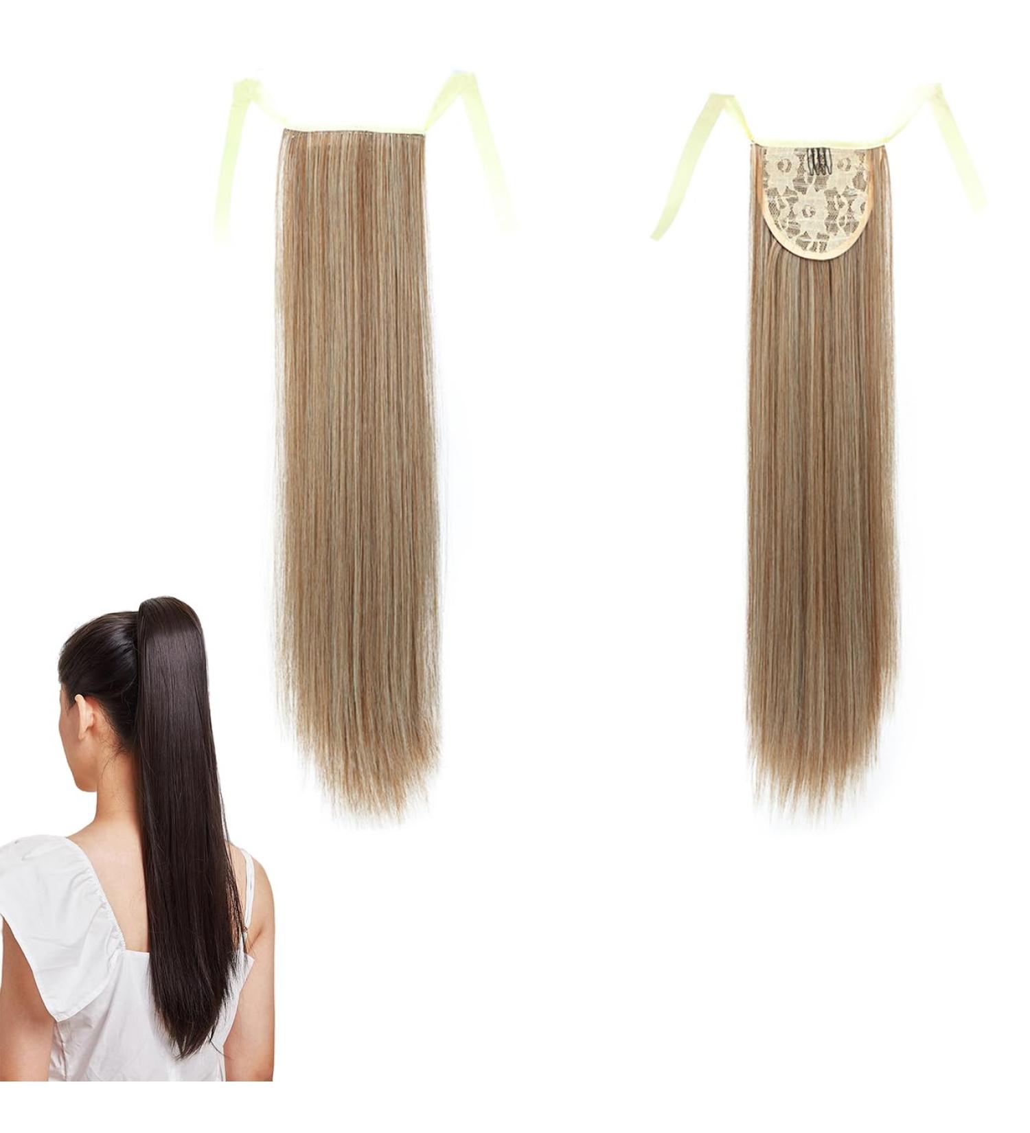 Prinfantasy Ombre Light Brown Mix Ponytail Extension - 22 inch Synthetic Clip-On Hairpiece for Women - Buy Online on SooperMarket.com