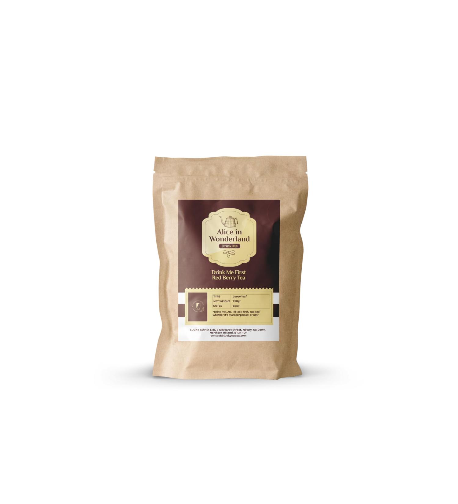 Lucky Cuppa's "Drink Me Potion" Drink Me First Red Berry Tea - Decaf Loose Tea - Single Origin Specialty - Alice in Wonderland Tea - Bag of Loose Leaf Tea -250g - Buy Online on SooperMarket.com