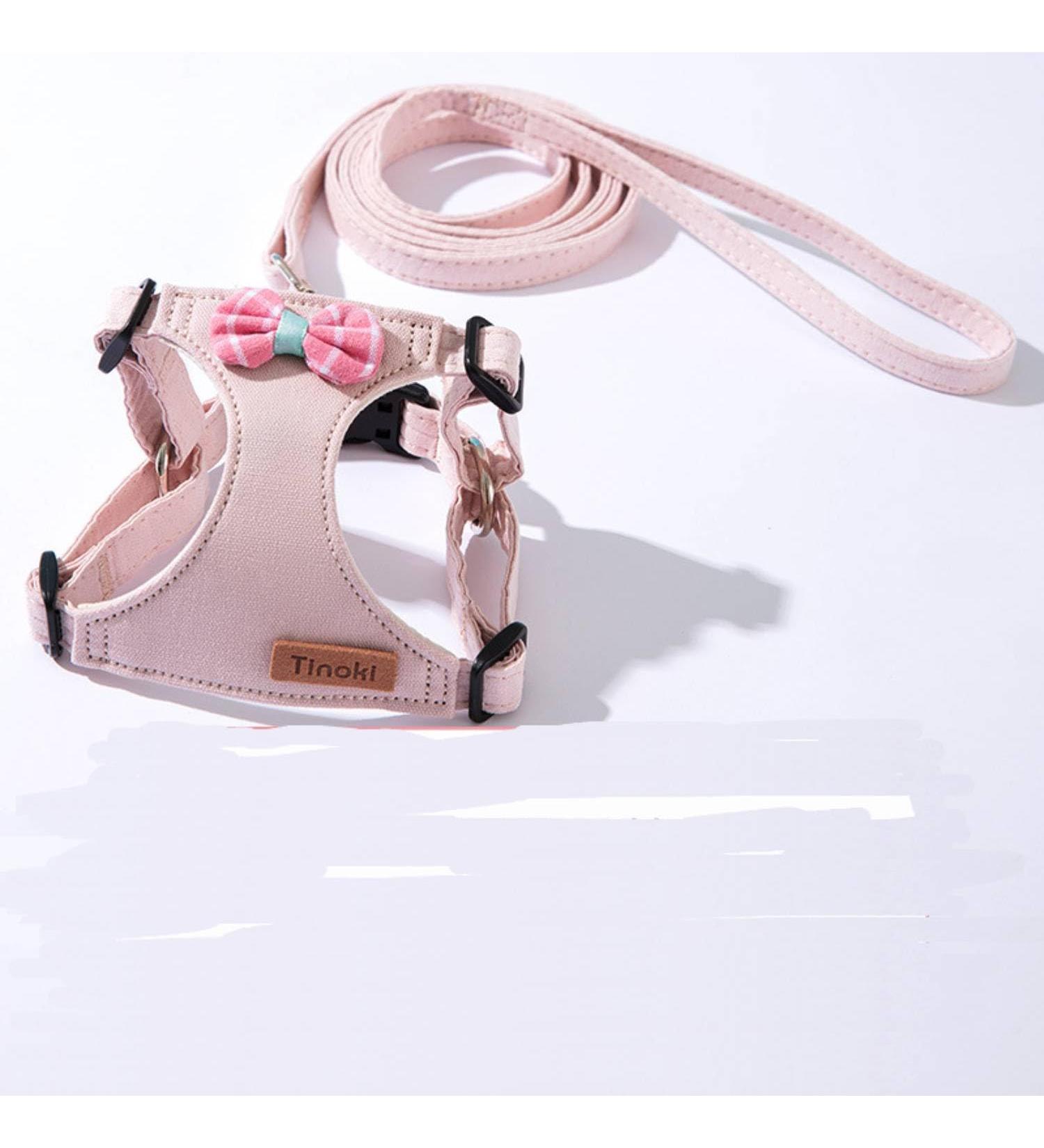 Fueegue Cat Harness with Leash Escape Proof Adjustable Soft for Cats and Dogs Puppy Harness Pink Bow Tie L