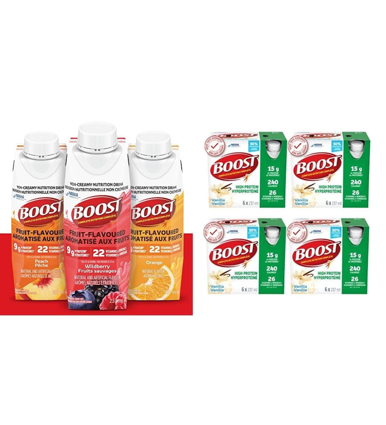 Boost Fruit Flavoured Drink Variety Pack 237ml 24 count & High Protein Meal Replacement Drink Vanilla 237 ml 6 Counts (Pack Of 4) - Buy Online on SooperMarket.com
