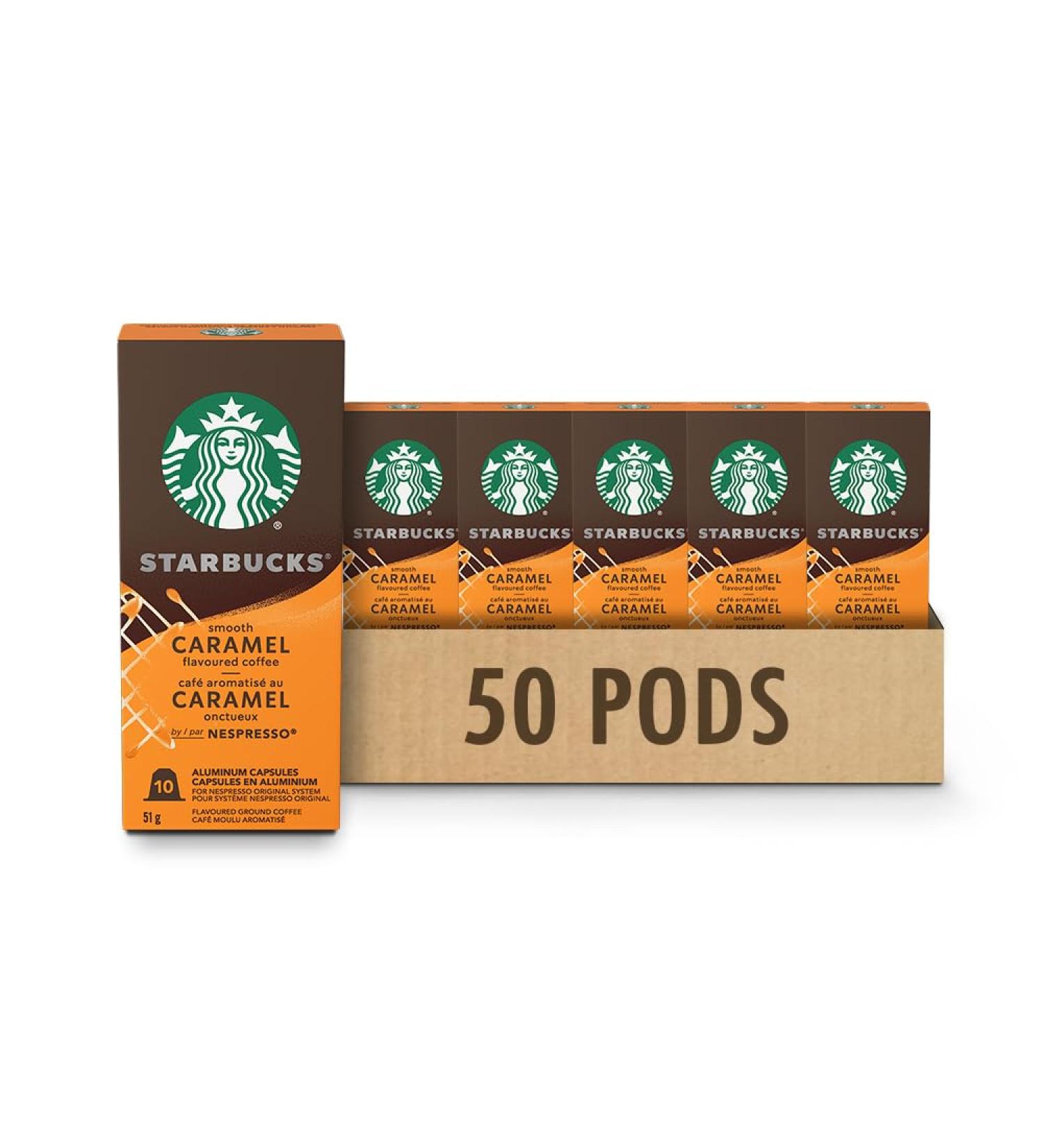 Starbucks by Nespresso Smooth Caramel For NESPRESSO Original Flavoured Blonde Roast Notes of Buttery Caramel and Vanilla NESPRESSO Coffee Capsules 10 count 5 Pack - Buy Online on SooperMarket.com