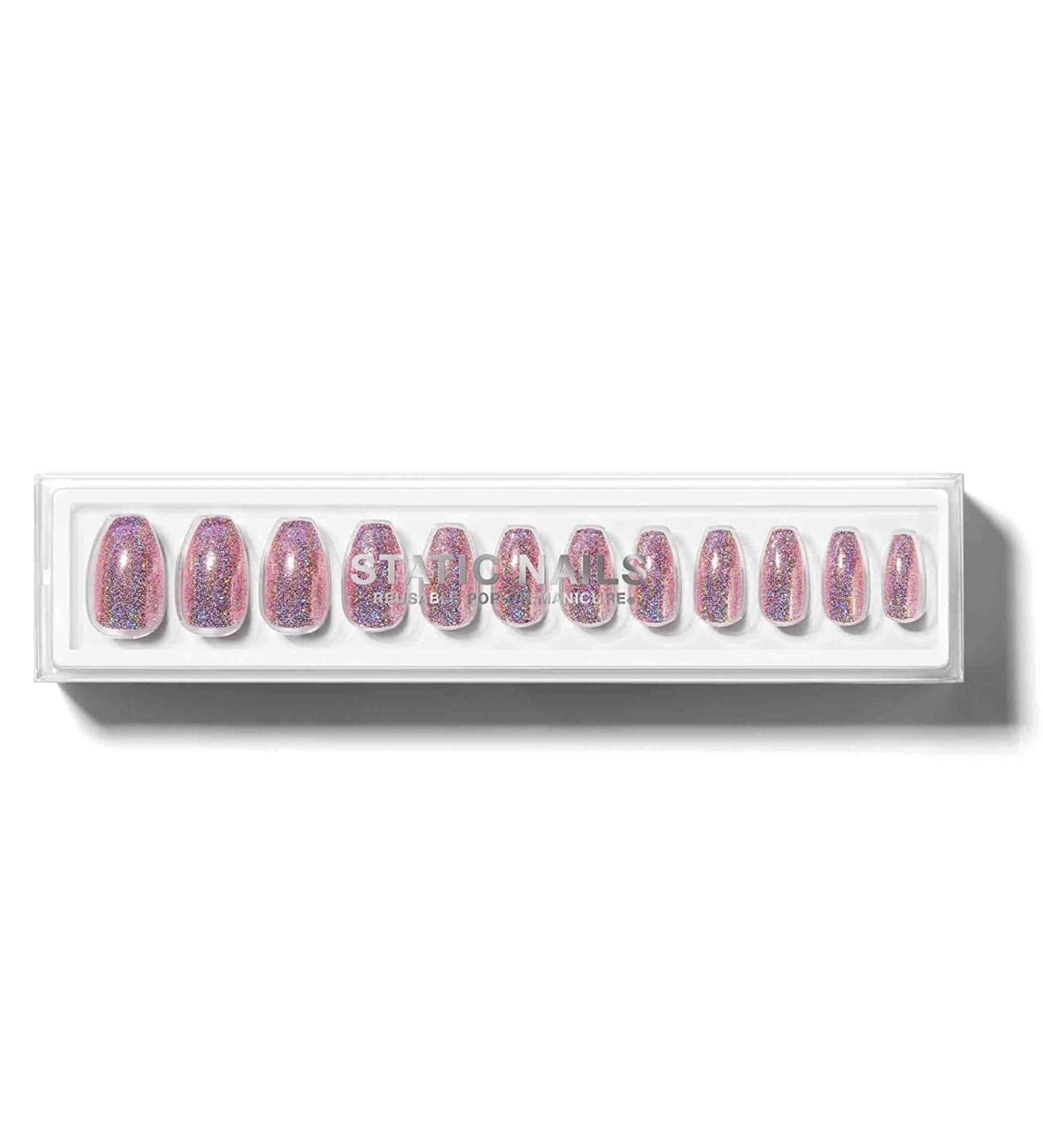 Static Nails Super Holo Coffin Manicure Set | Reusable & Non-Damaging Glue-On Nails - Buy Online on SooperMarket.com