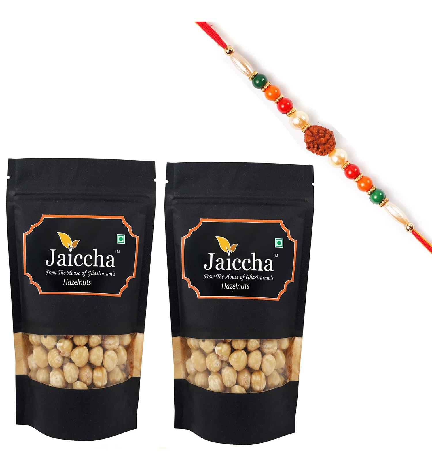 Jaiccha Ghasitaram Rakhi Gifts for Brothers Rakhi Dryfruits - Hazelnuts 400 GMS with Rudraksh Rakhi - Buy Online on SooperMarket.com