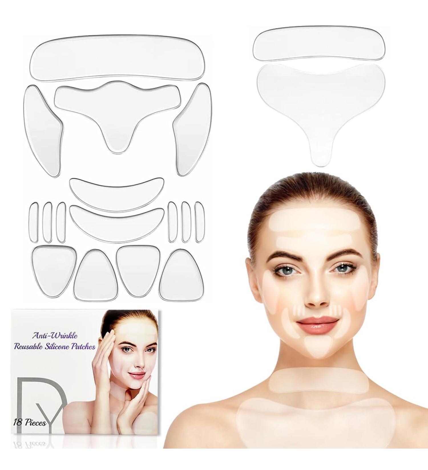 Anti-Wrinkle Patches 18 Pieces Face Wrinkle Removal Patches Reusable Silicone Wrinkle Pad Set for Smooth Neck Forehead Eyes Mouth for Women and Girls - Buy Online on SooperMarket.com