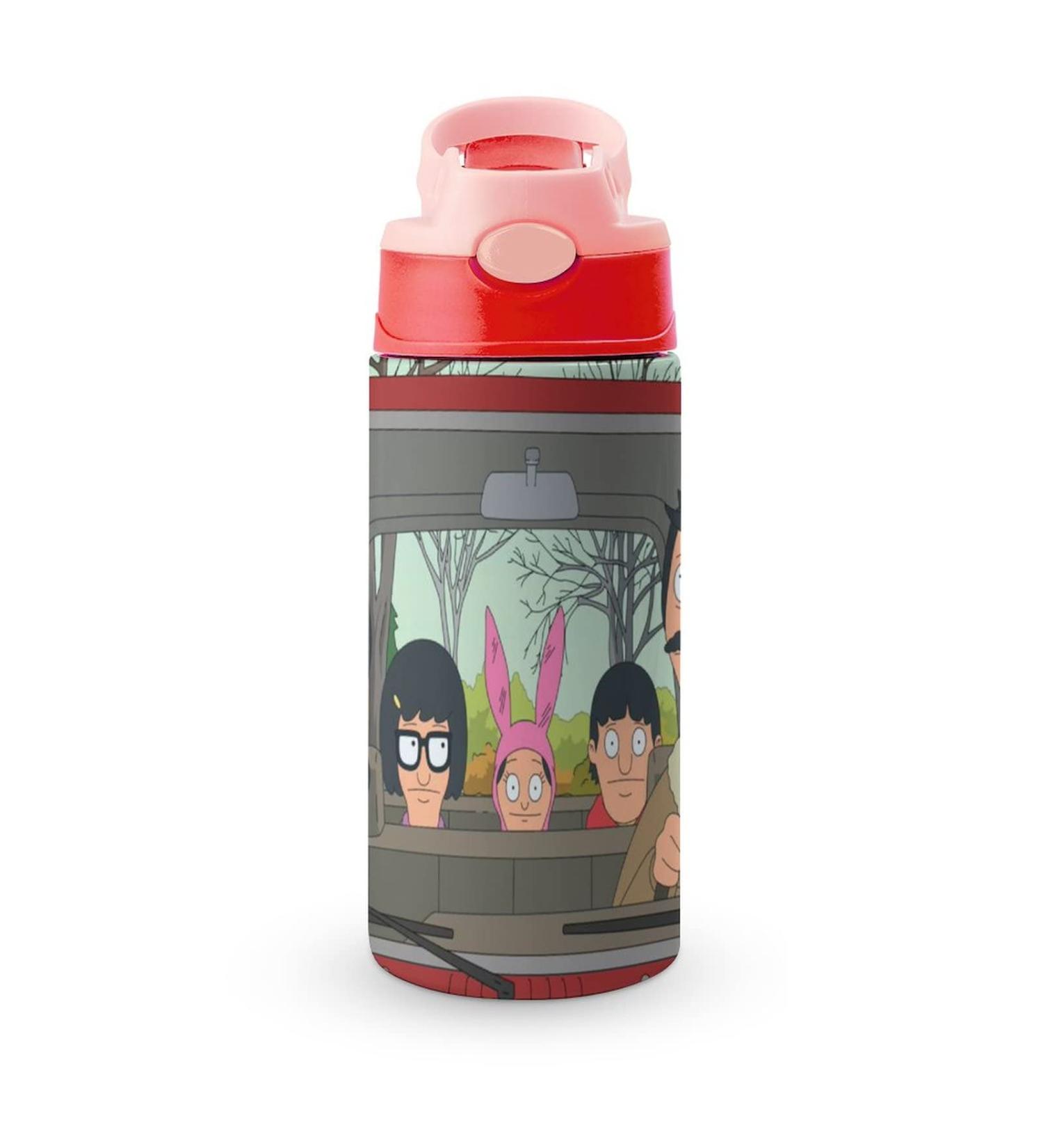 Bob's Drive Burgers Kids Water Bottle | Vacuum Insulated Stainless Steel 500ml Cup with Straw | Toddler Thermos in Pink Style - Buy Online on SooperMarket.com