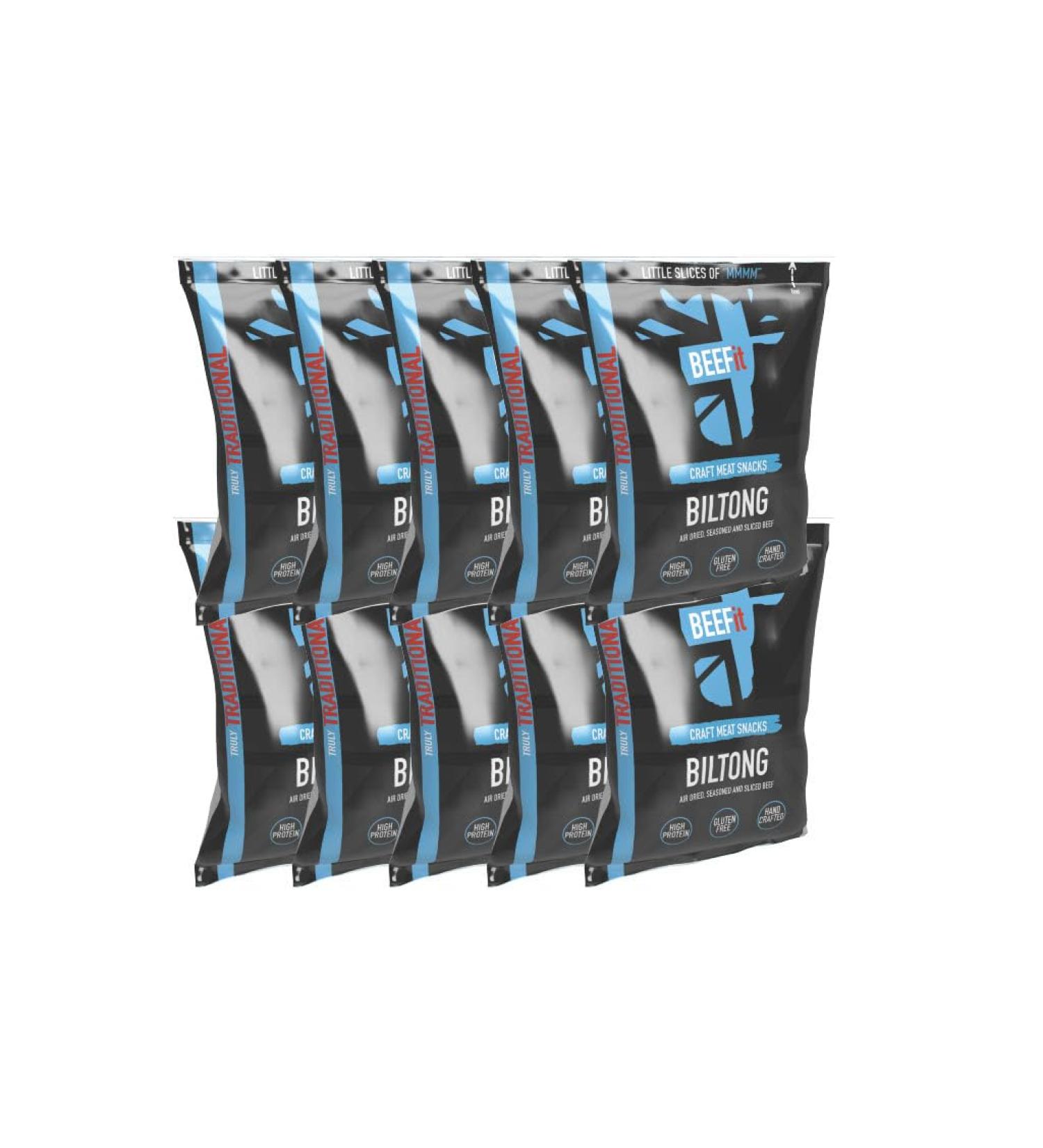 BEEFit Biltong Beef Jerky 10x30g | High Protein, Gluten Free, Keto Friendly | Truly Traditional Flavor - Buy Online on SooperMarket.com