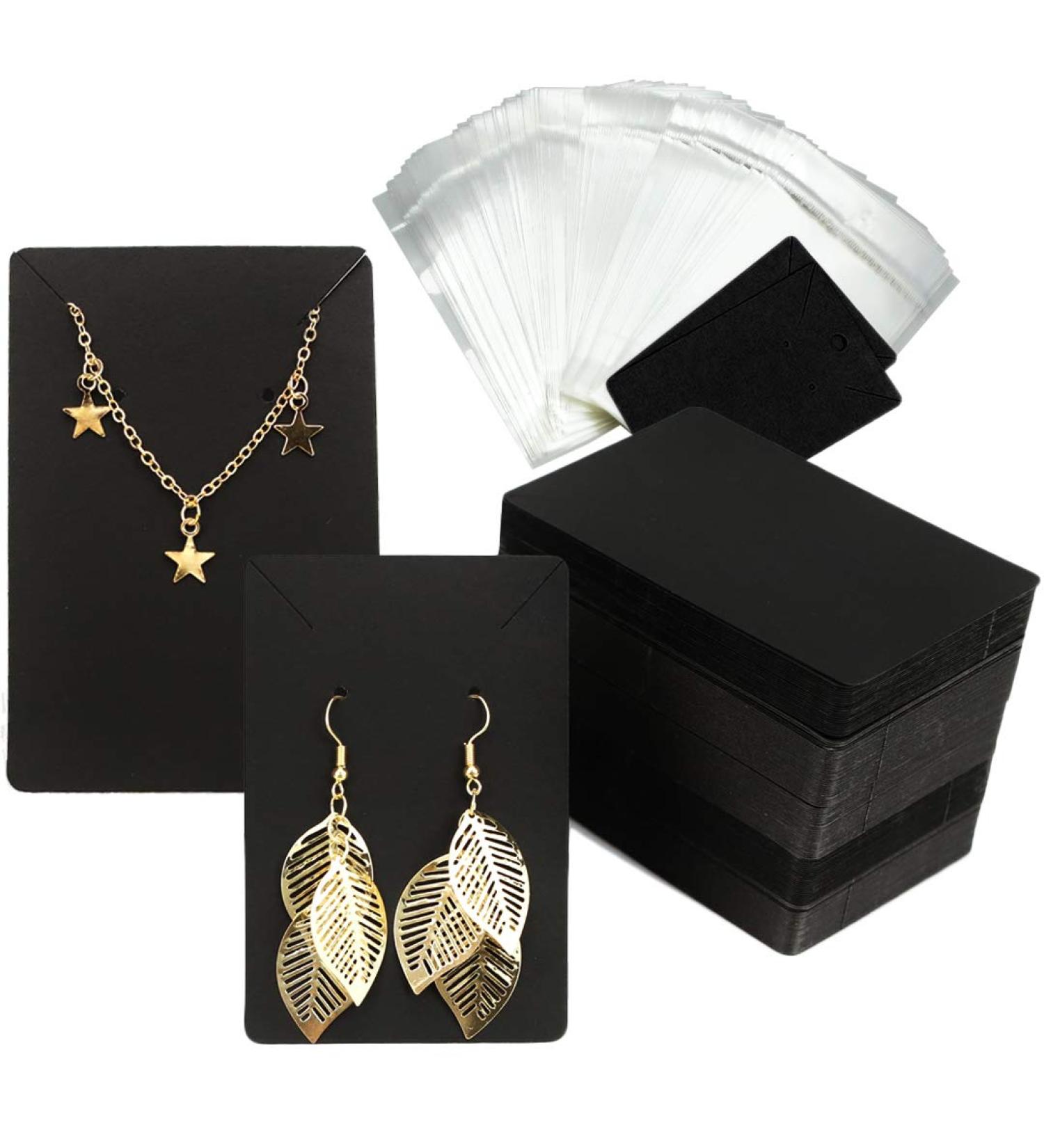 120-Set Earring Display Cards with Self-Seal Bags - Necklace Holder Earring Tags for Jewelry - Black, 3.5 x 2.4 Inches - Buy Online on SooperMarket.com