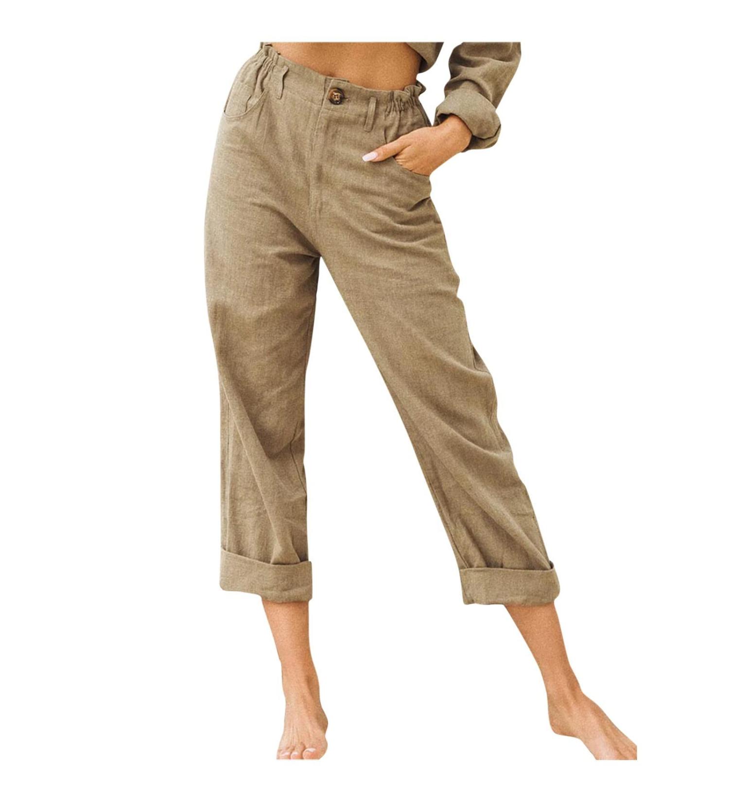BFAFEN Women's Plus Size Cotton Linen Cargo Pants - Khaki, X-Large - Buy Online on SooperMarket.com