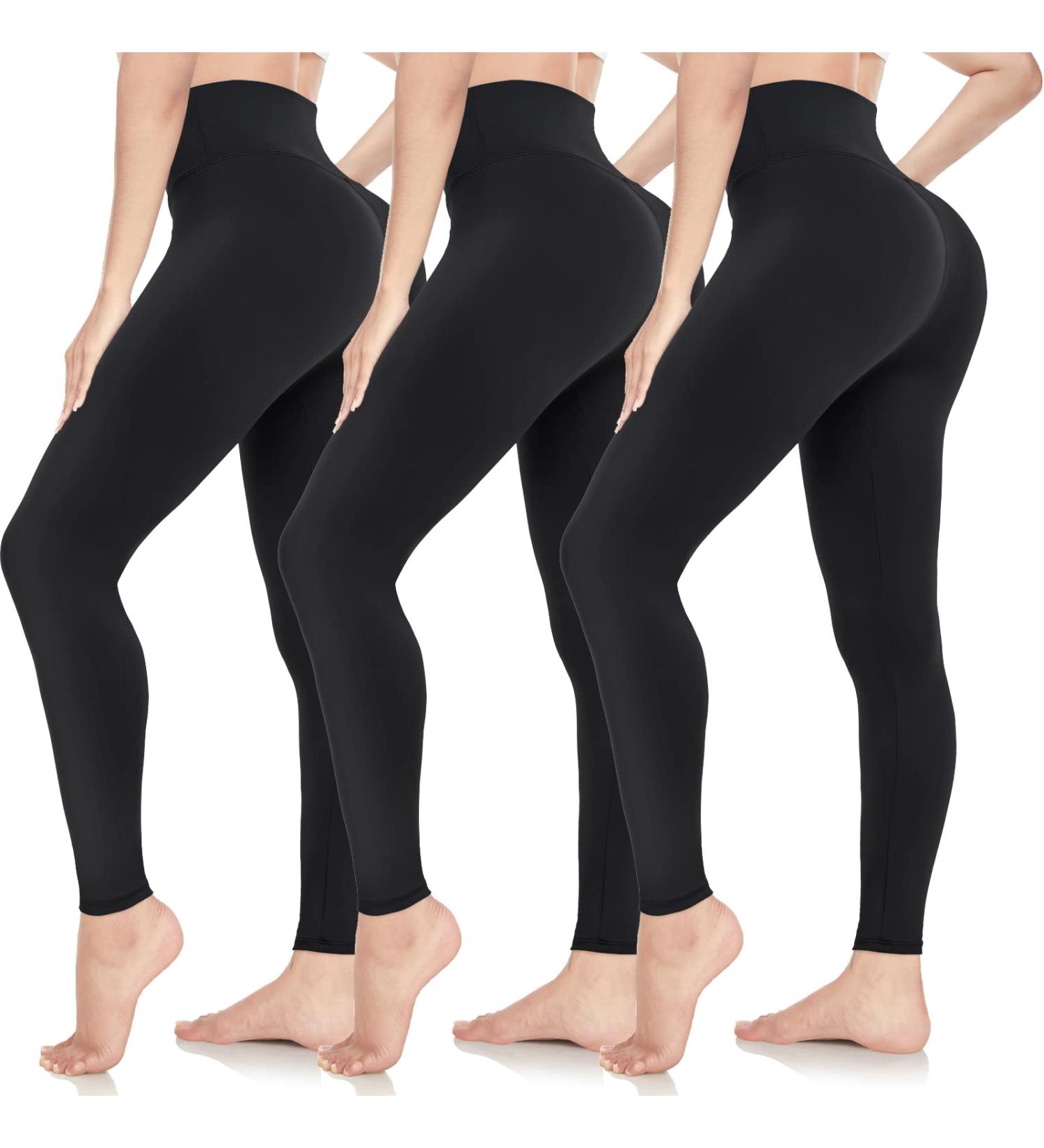 Actinput High Waist Leggings for Women - Opaque Black Sports Yoga Pants | Long Elastic Running & Training Trousers (L-XL) - Buy Online on SooperMarket.com