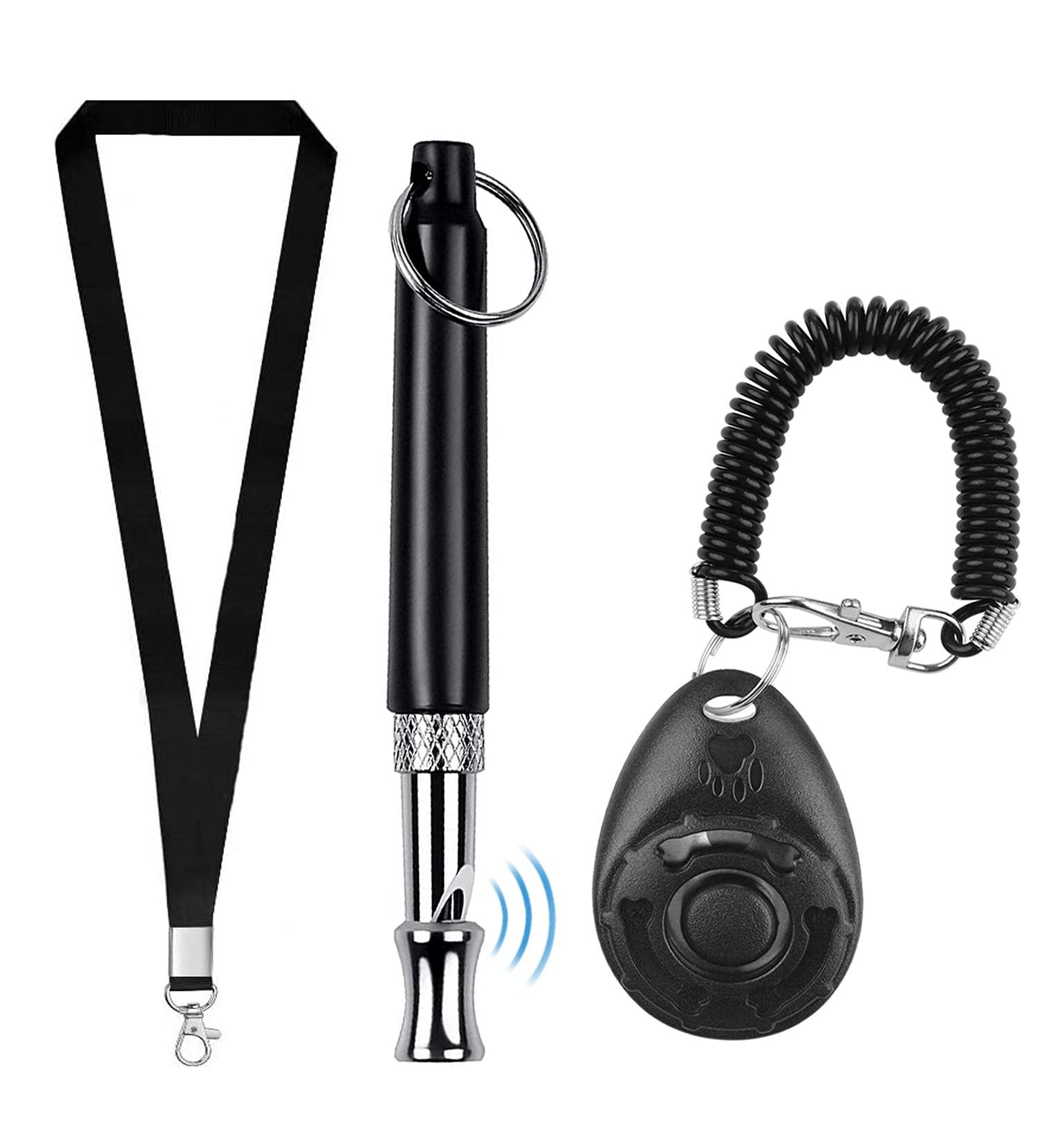 Ultrasonic Dog Whistle for Recall Stop Barking Professional Dog Training Clicker Set Adjustable Frequencies Lanyard Included - Buy Online on SooperMarket.com