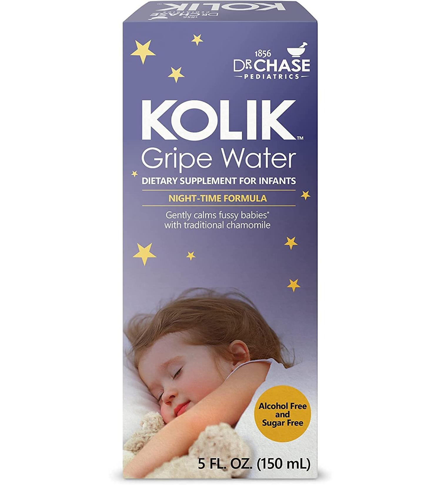 Dr. Chase Kolik Night-Time Gripe Water - Colic Relief with Calming Chamomile - Baby Gas & Stomach Discomfort Relief - Alcohol-Free - 5 fl. oz - Buy Online on SooperMarket.com