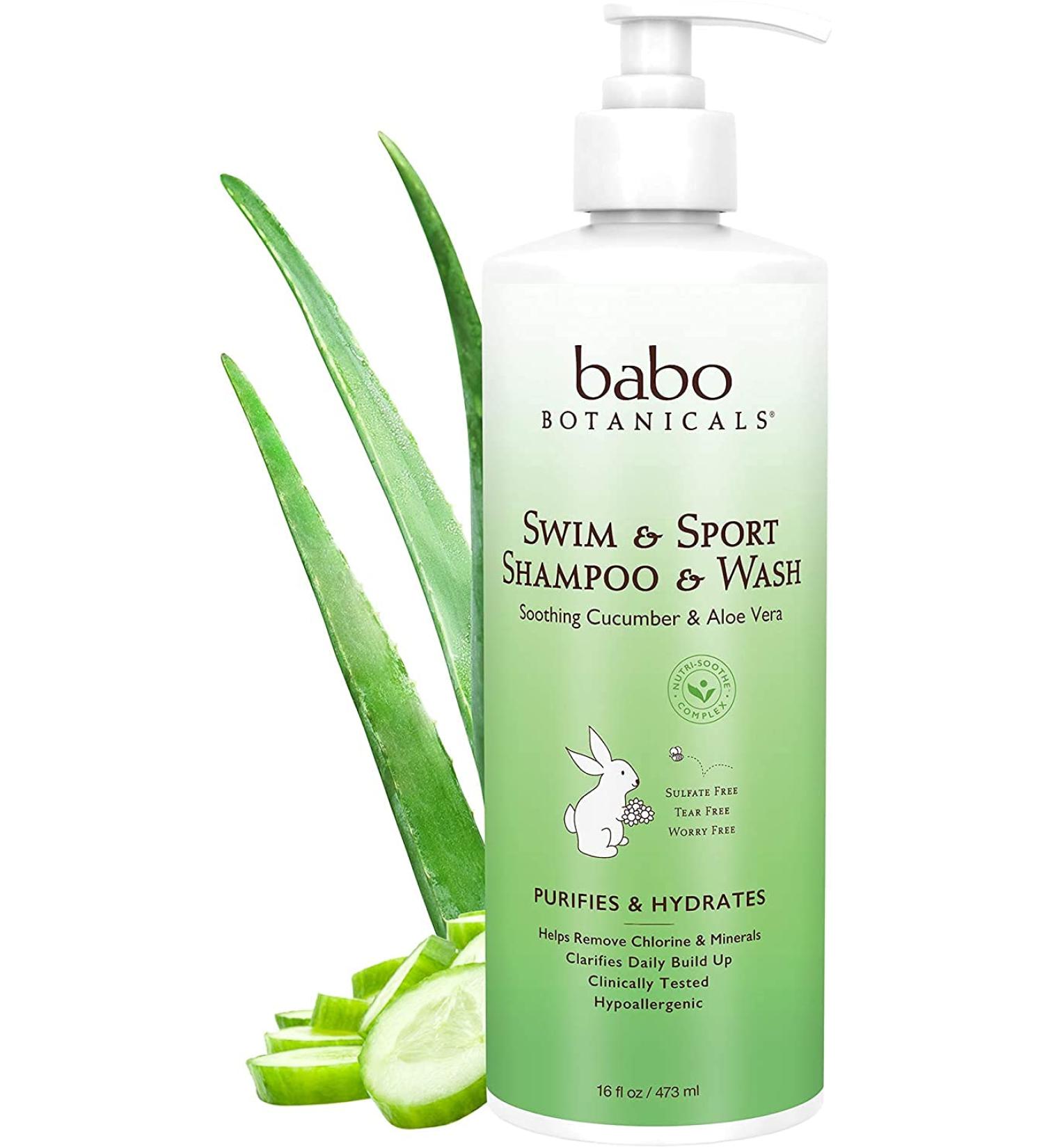 Babo Botanicals Purifying Swim & Sport Shampoo & Wash - Cucumber and Aloe Vera - 16 Fl Oz - Kids & Sensitive Skin (Pack of 1) - Buy Online on SooperMarket.com