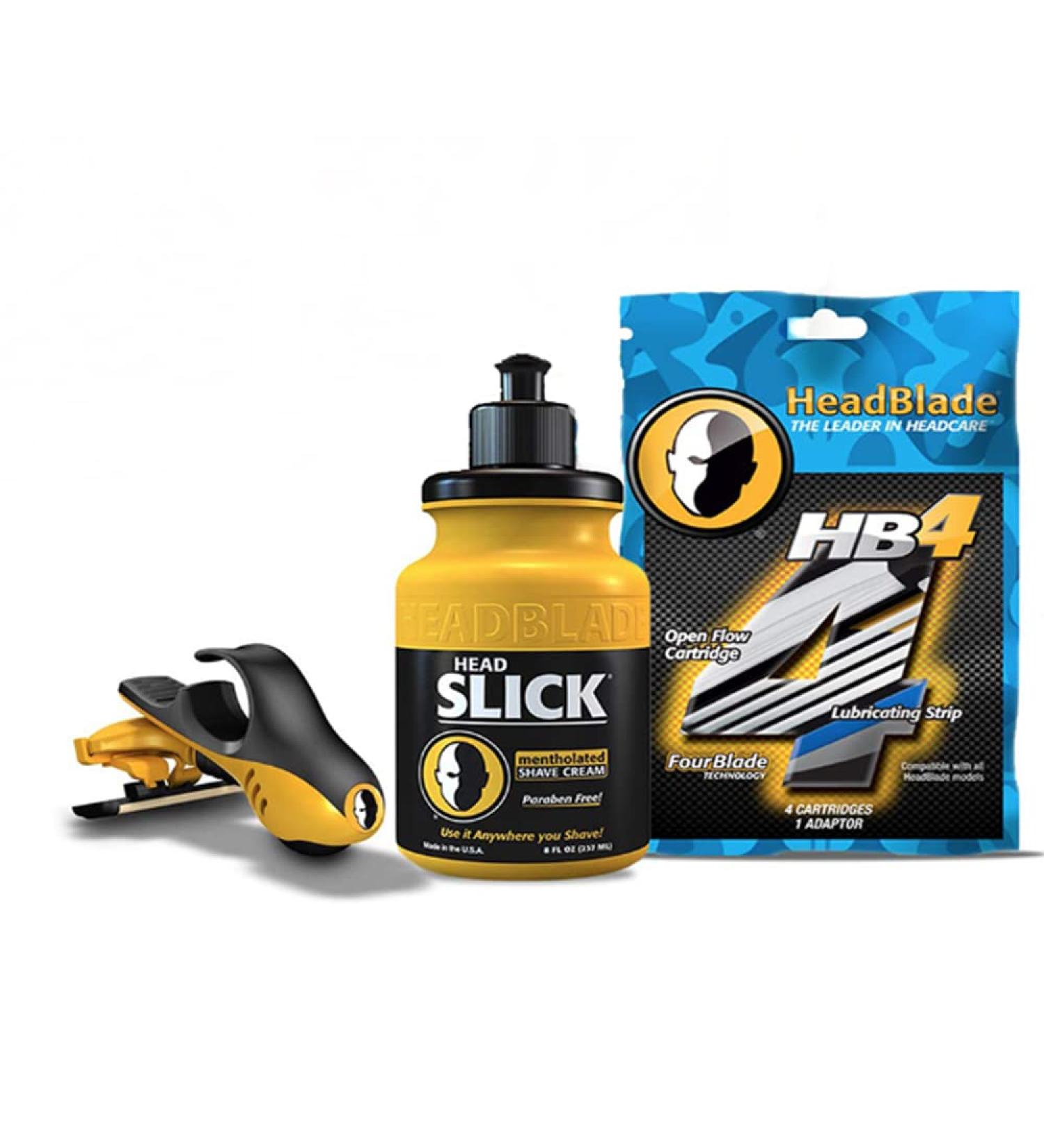 Men's Head Shaving Starter Kit with HeadSlick Shaving Cream - Includes Razor and Blade Refills | 8oz HeadSlick - Buy Online on SooperMarket.com