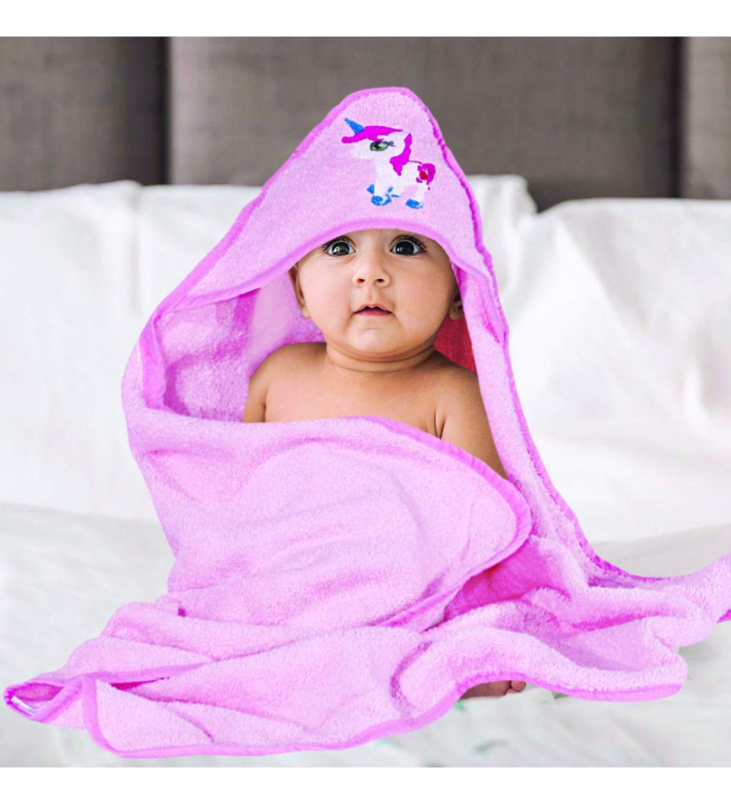 Soft Hooded Baby Bath Towel | Absorbent New Born Essential - Pink 75x78 cm - Buy Online on SooperMarket.com