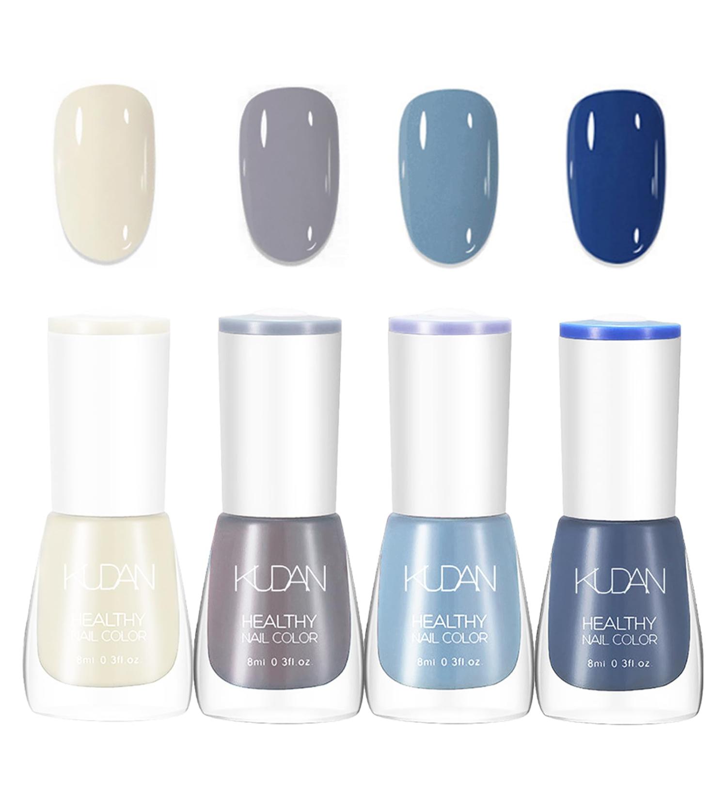 4 Pieces Blue Nail Polish Set - Quick Drying & Long-Lasting Blue Beige Grey Nail Polish - Non-Toxic Water-based Nail Polish - No UV Nail Polish for DIY Nail Art Manicure at Home (4 Pieces Blue Set) - Buy Online on SooperMarket.com