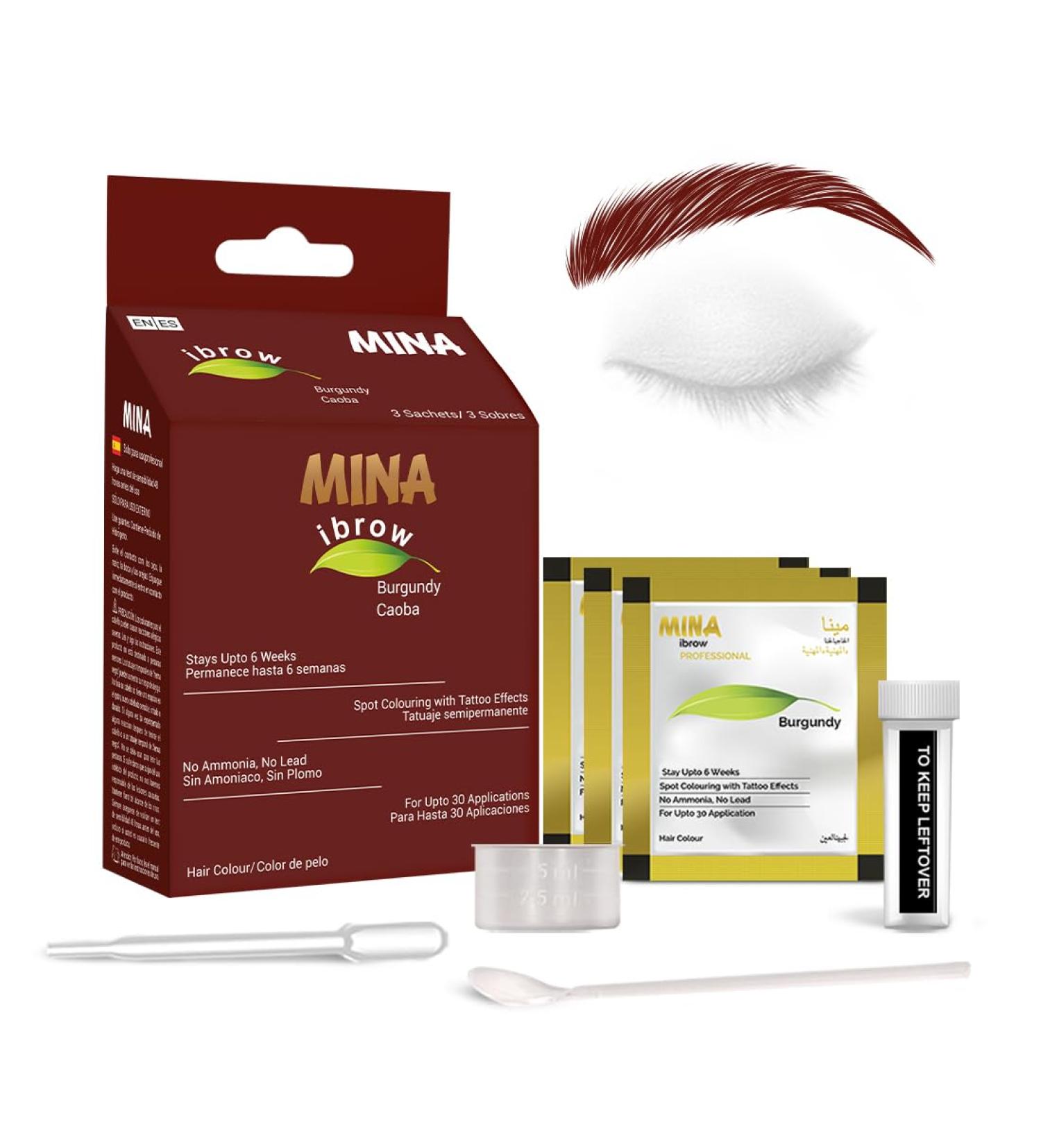 MINA ibrow Henna Hair Color - Semi Permanent Burgundy Henna Kit for Stunning Brows | Shop Internationally - Buy Online on SooperMarket.com