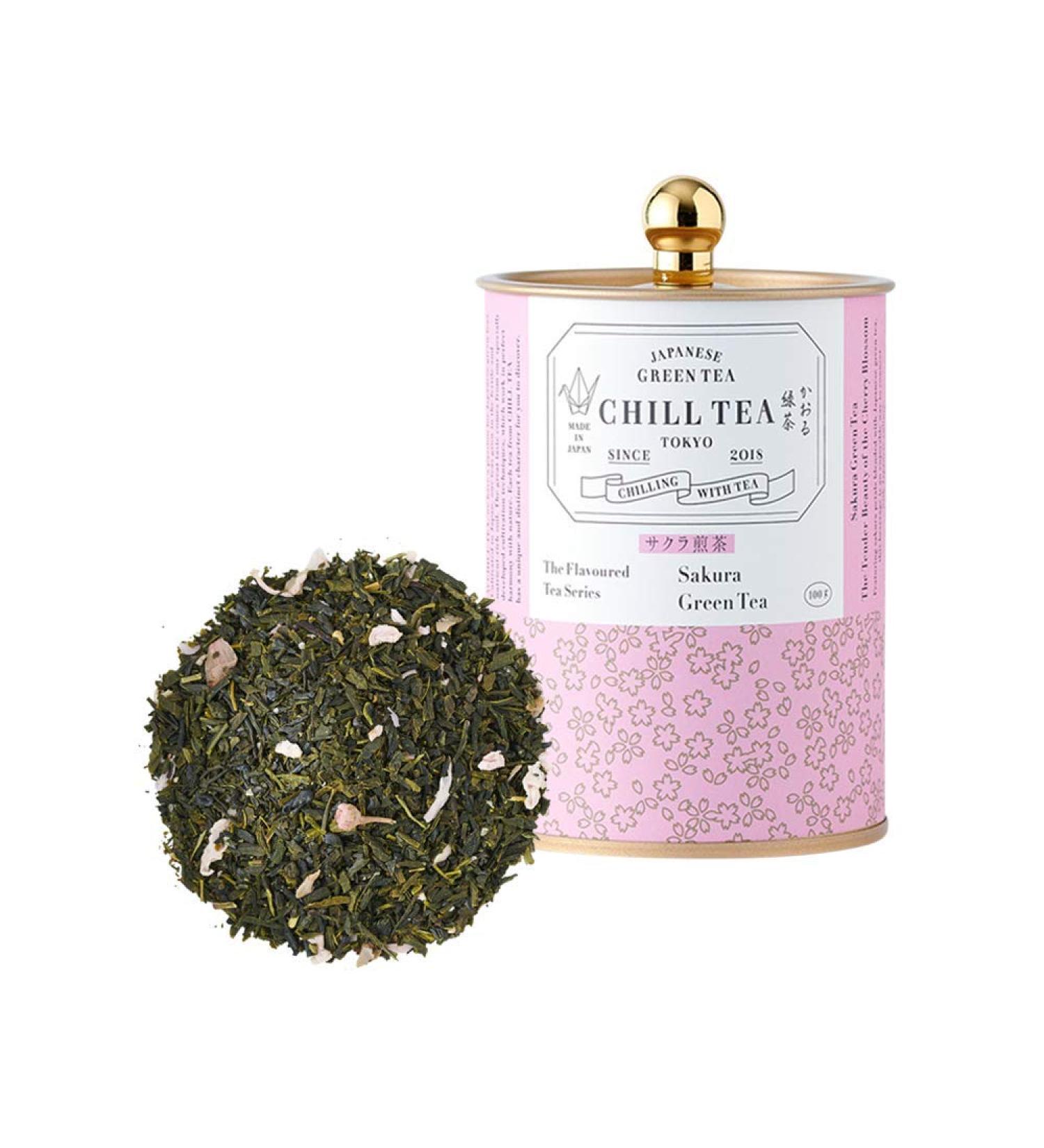Sakura Green Tea by CHILL TEA Tokyo (100g Loose Leaf) - Cherry blossom tea Japanese Tea Loose Leaf Tea Flavoured Tea- Fruity Floral Flavour Taste of Japan 100 g - Buy Online on SooperMarket.com