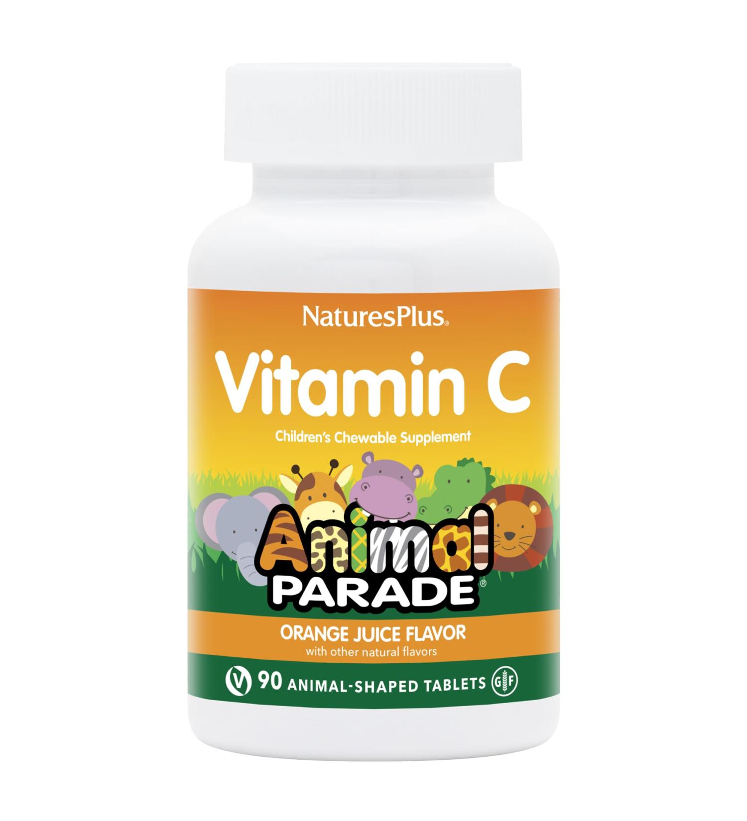 NaturesPlus Animal Parade Vitamin C Chewable Tablets for Kids - Vegan Gluten-Free - Natural Orange Flavor - 90 Animal-Shaped Tablets (Pack of 2) - Boost Immunity - Buy Online on SooperMarket.com
