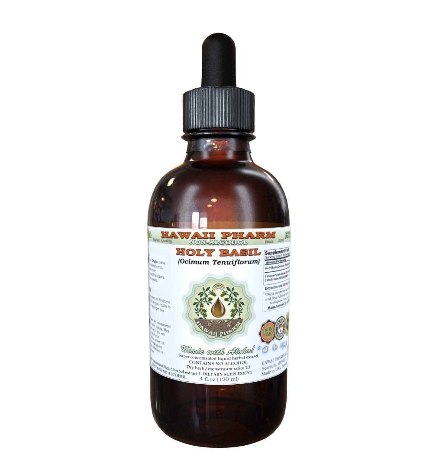 Organic Holy Basil Alcohol-Free Liquid Extract - 4 oz Glycerite for Stress Relief - Buy Online on SooperMarket.com
